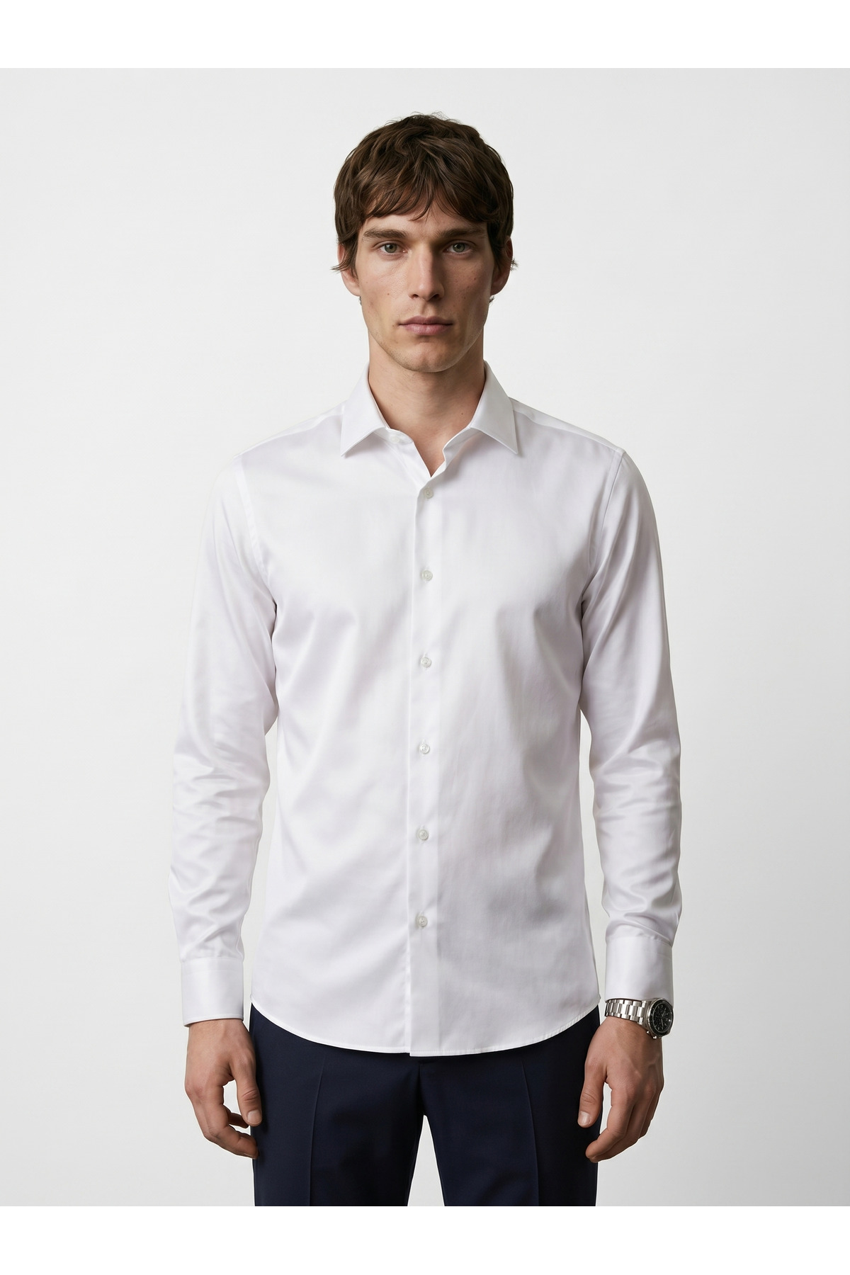 Elegance Pamuk Saten Slim Fit Gömlek — سفید PamukSatenGömlek — تصویر 5 از 5