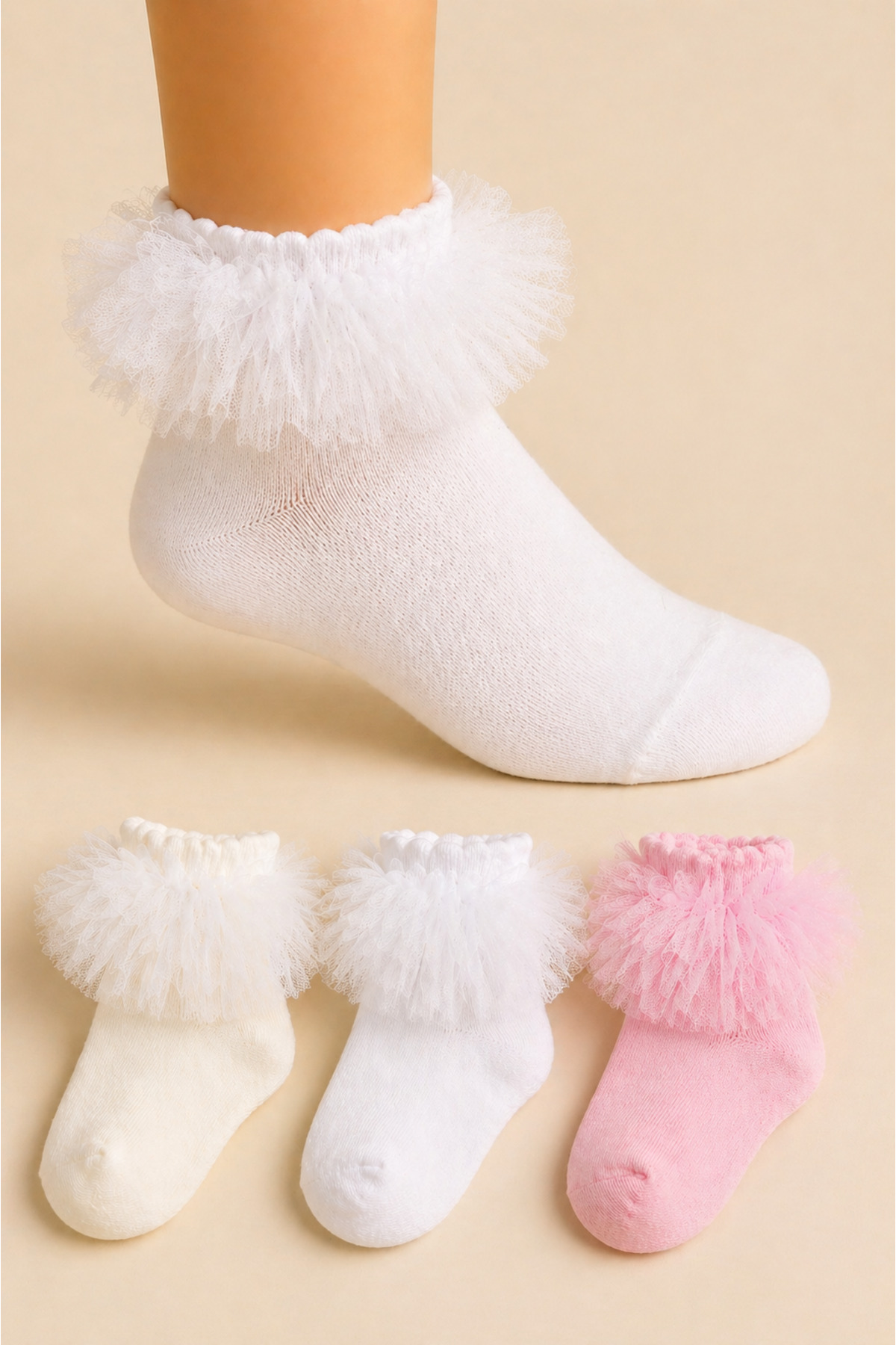 3 Pairs of Soft Lace Girls Socks