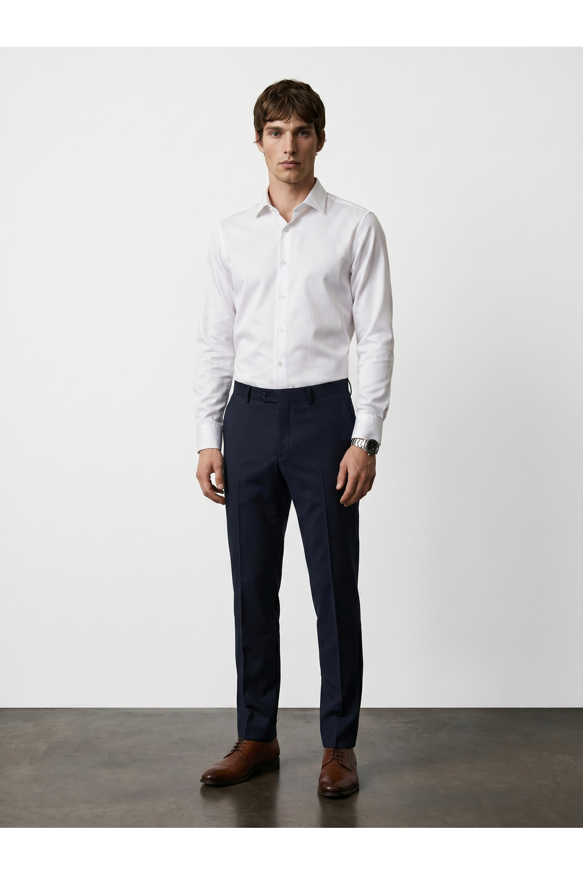 Elegance Pamuk Saten Slim Fit Gömlek — سفید PamukSatenGömlek — تصویر 3 از 5