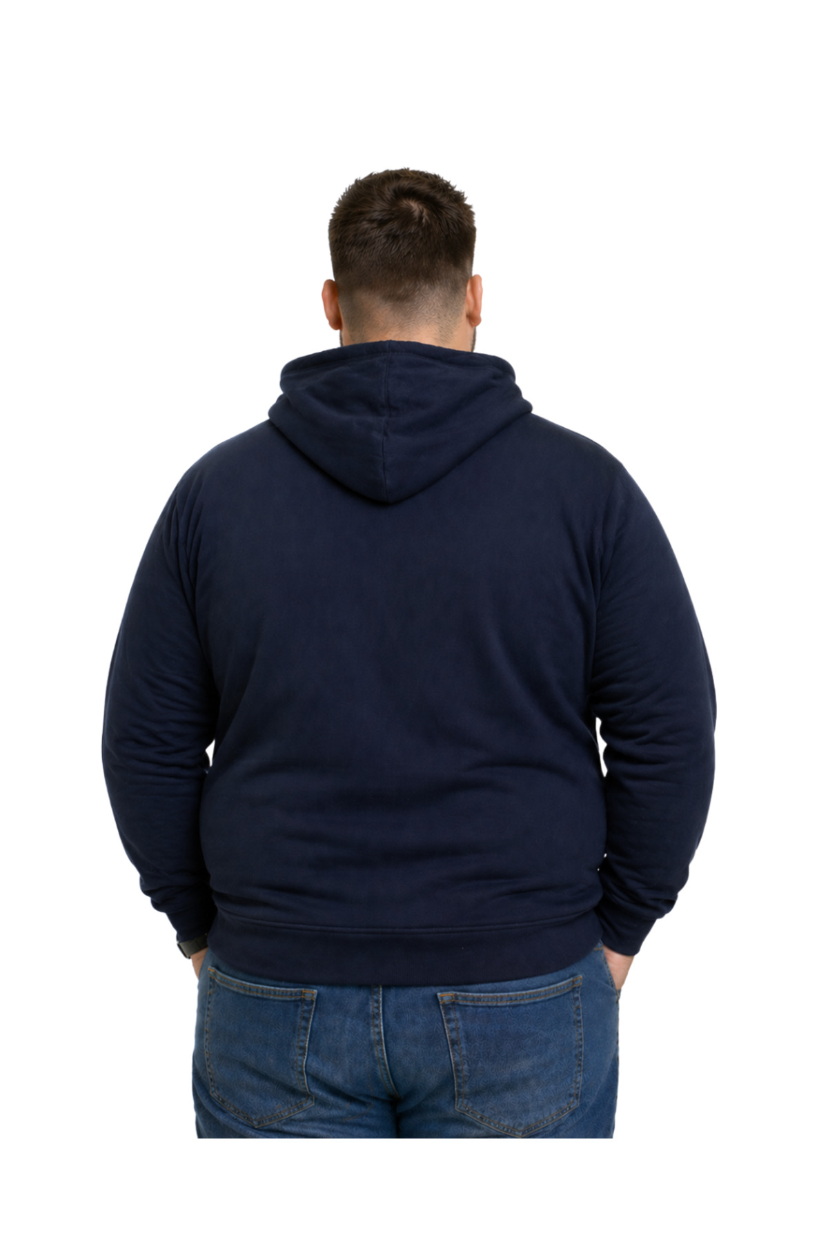 BattalModa Erkek Büyük Beden Lacivert İki İplik Kapüşonlu Sweatshirt 3XL-4XL-5XL-6XL görsel 3