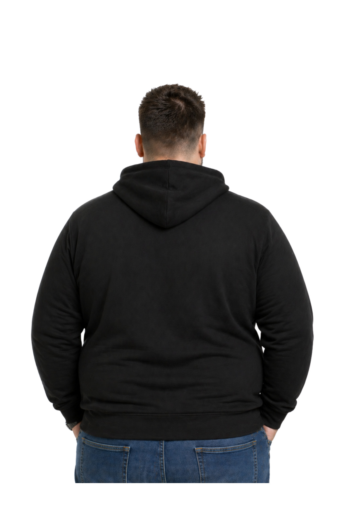 BattalModa Erkek Büyük Beden Siyah İki İplik Kapüşonlu Sweatshirt 3XL-4XL-5XL-6XL görsel 3