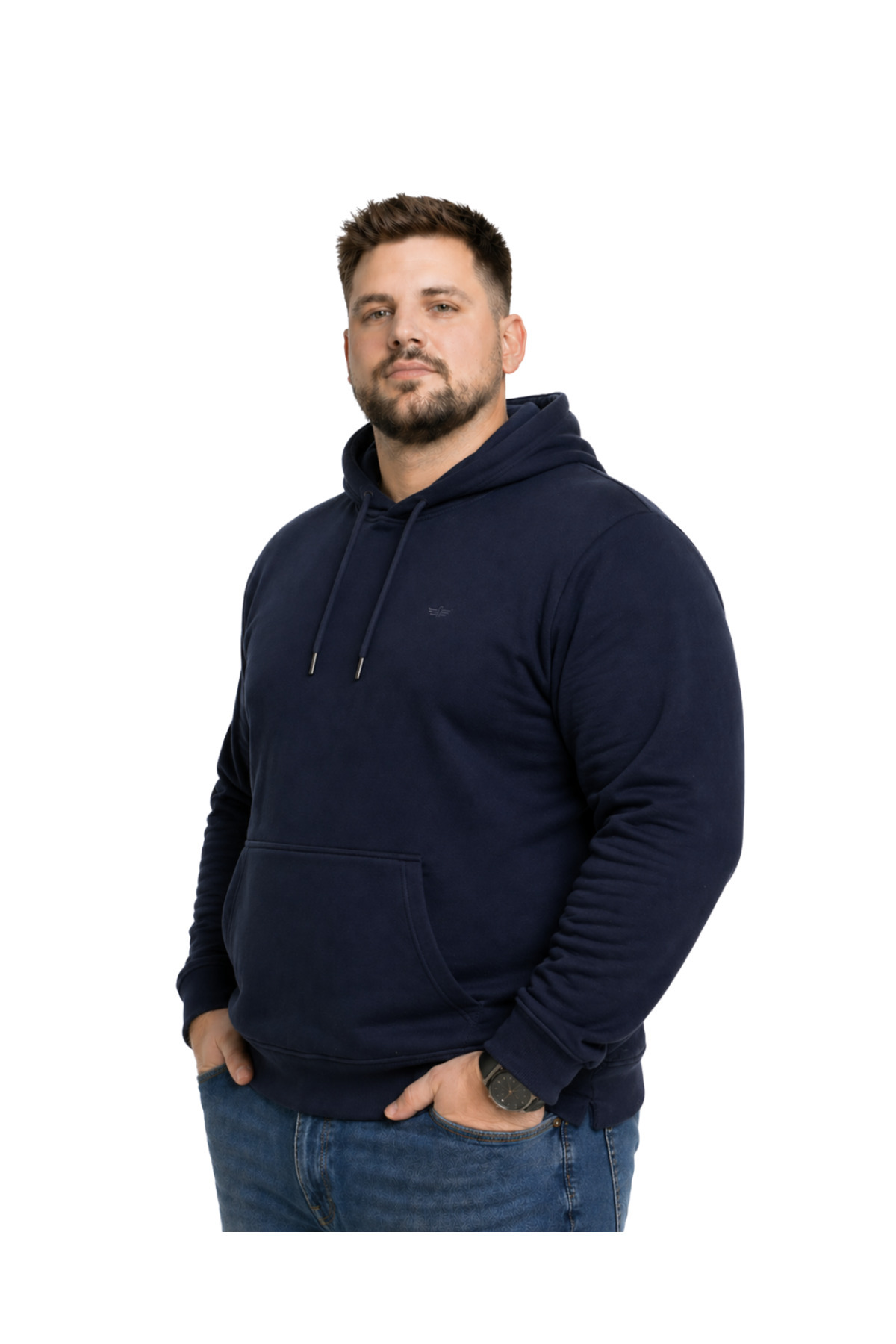 BattalModa Erkek Büyük Beden Lacivert İki İplik Kapüşonlu Sweatshirt 3XL-4XL-5XL-6XL görsel 2