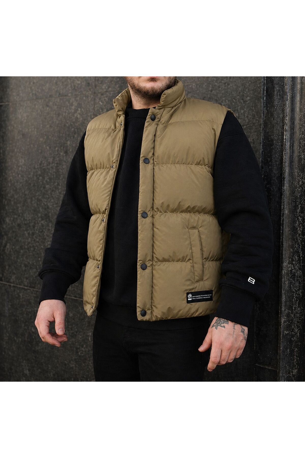 Men's Camel Slim Fit Upright Neck Inflatable Vest