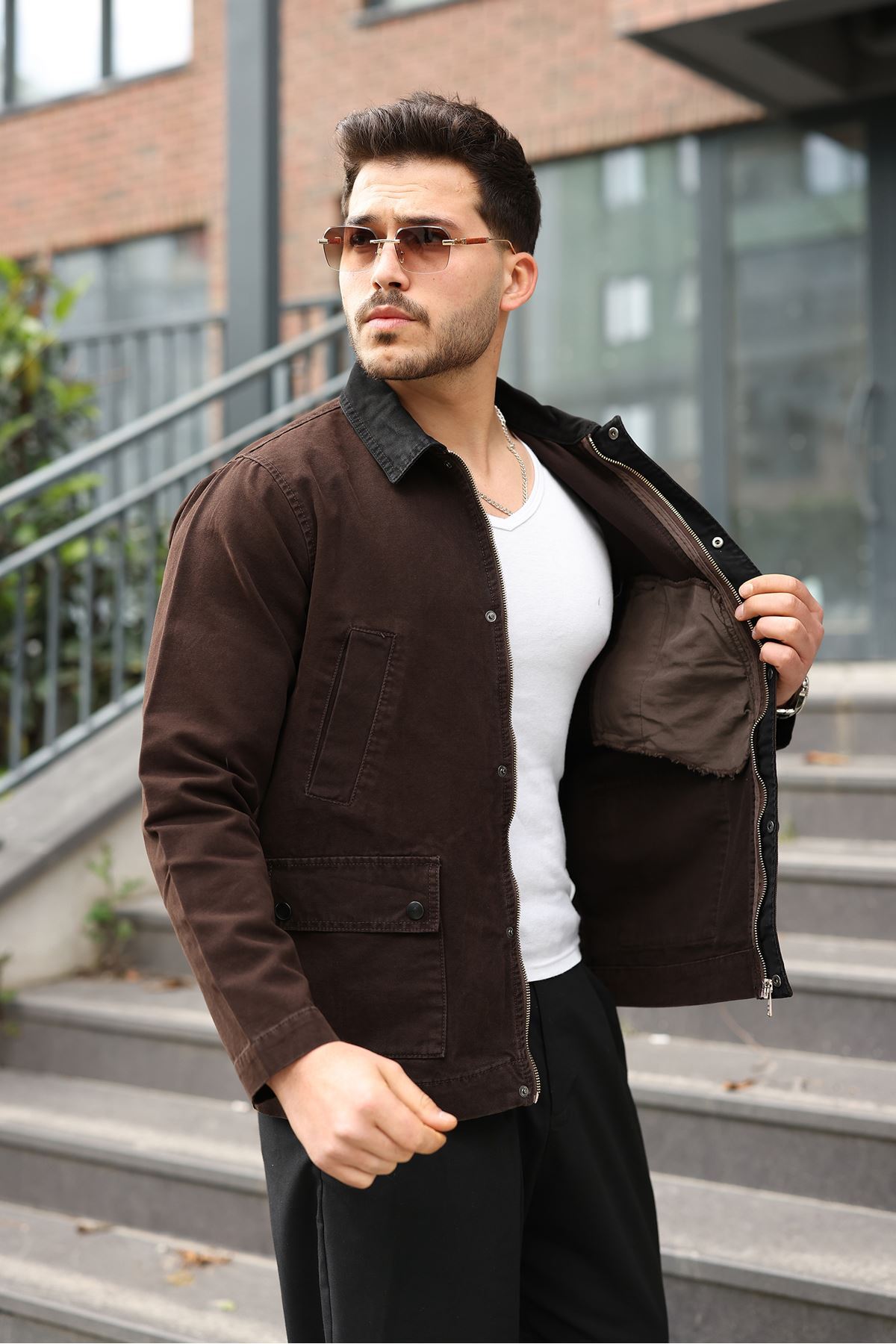 LTC Jeans Erkek Kahve Garni Yaka Spor Canvas Mont görsel 3