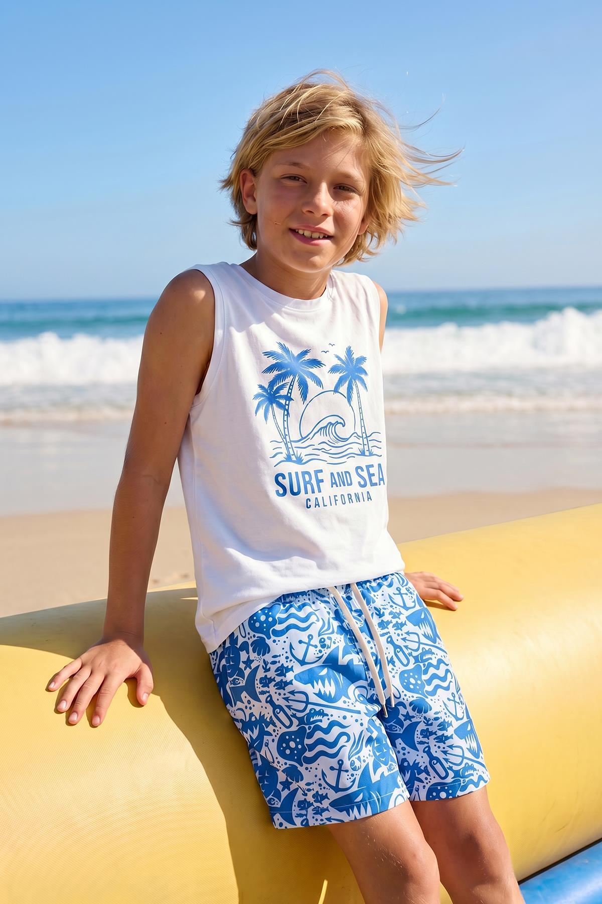 Perendi Boys' Patterned Swim Shorts with Lining