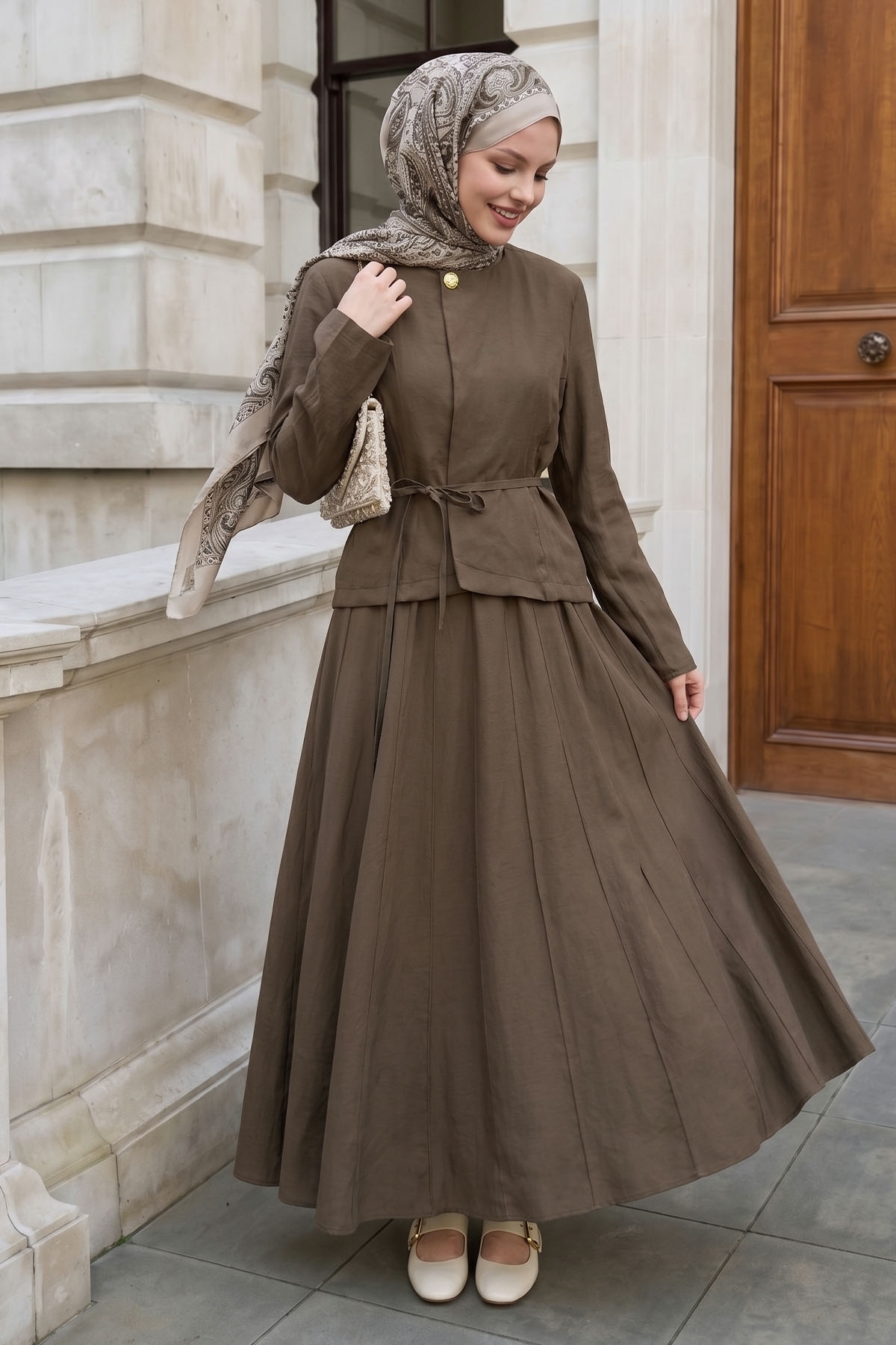 InStyle Double Brown Suit with Stitched Skirt