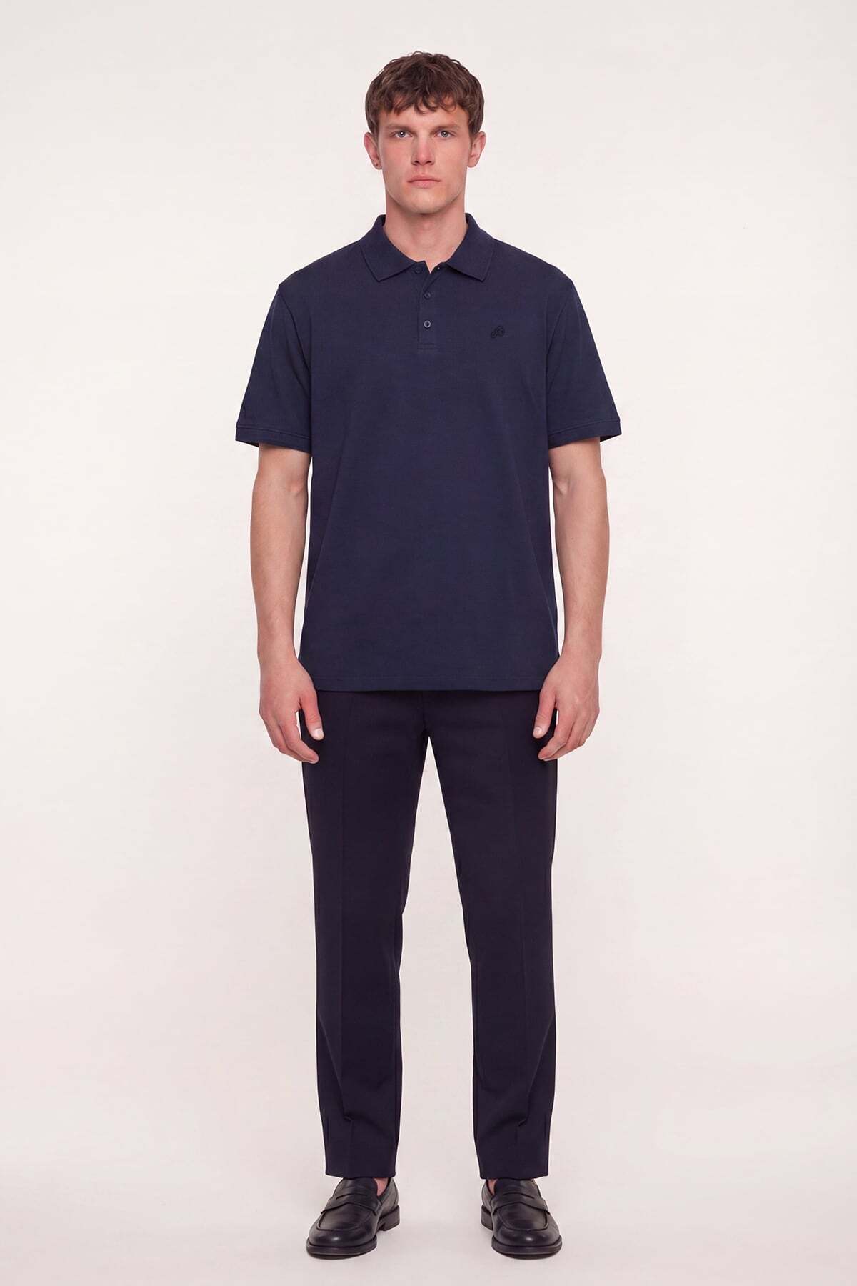 Sabri Özel Erkek Lacivert Normal Kesim Regular Fit Pamuklu Pike Basic Polo Yaka Tişört görsel 2