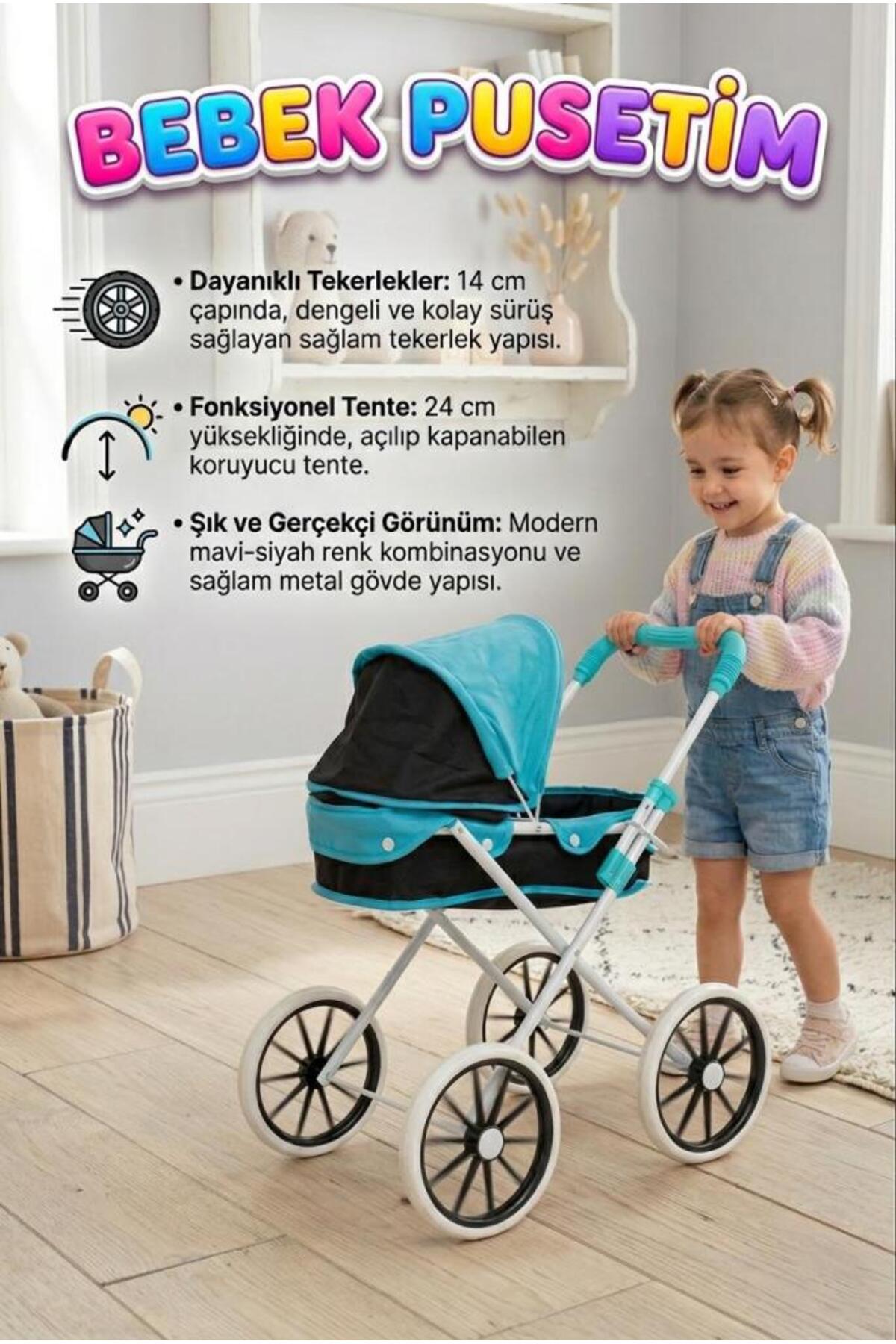 My Air Stroller! Foldable Big Wheeled Metal 72cm Adjustable Awning Toy Stroller
