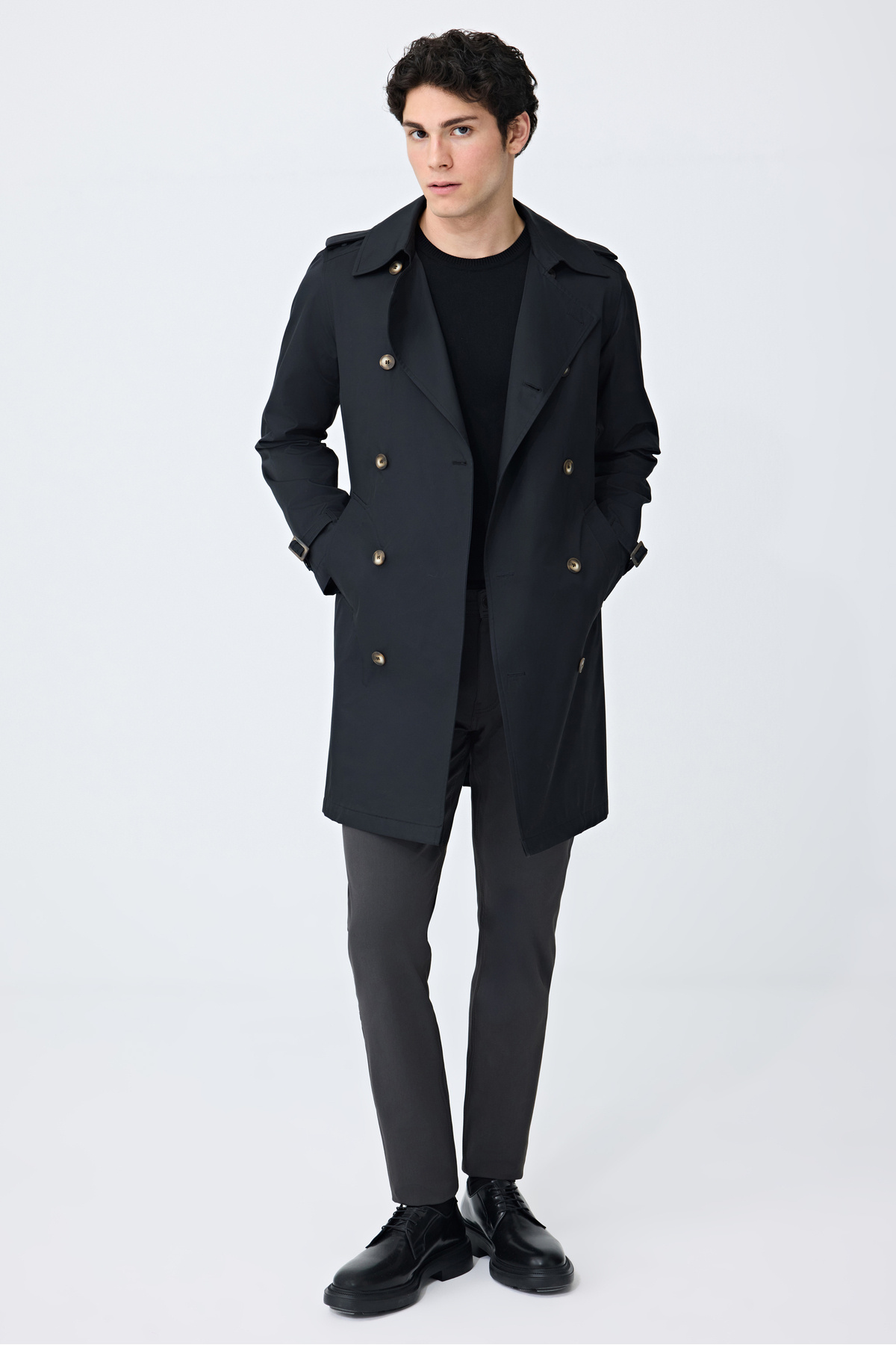 Tween Slim Fit Siyah Pardösü/Trenckot görsel 4