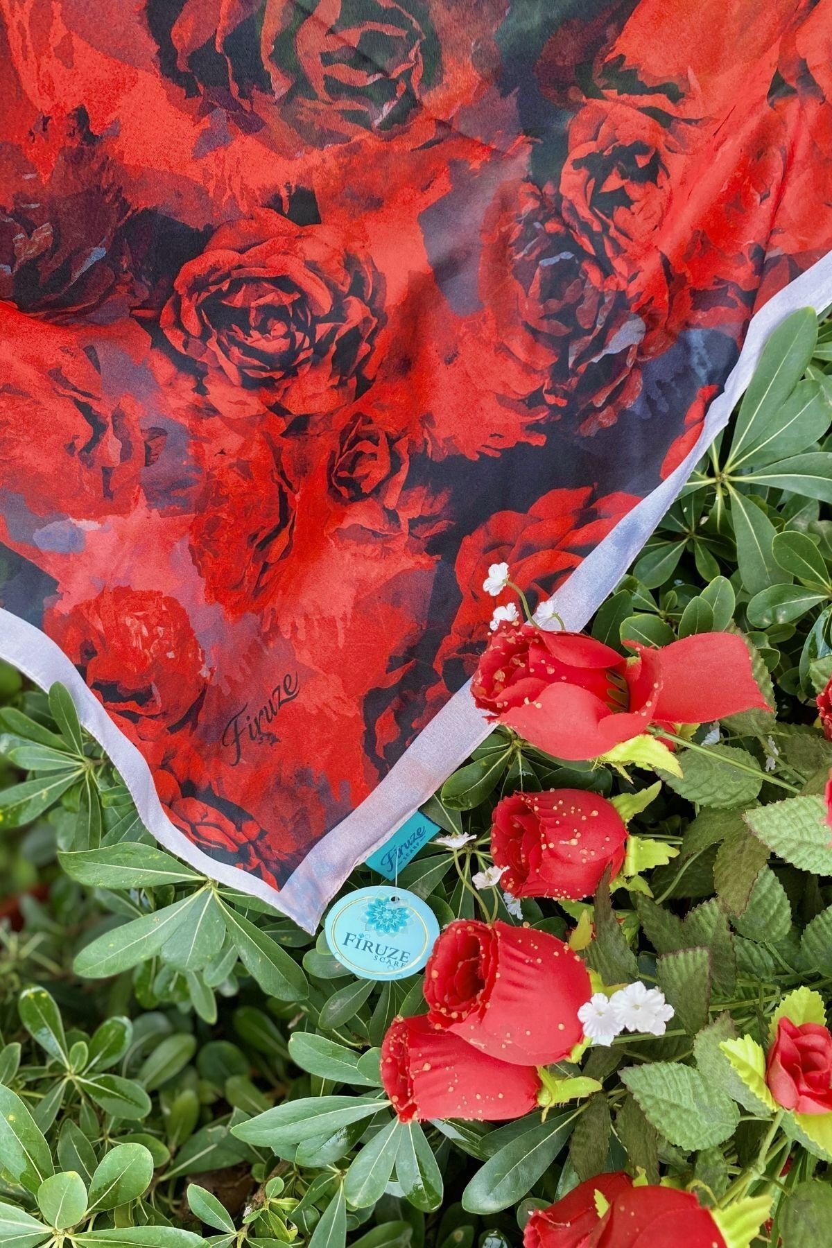 Firuze scarf ROSE DESEN KIRMIZI SOFT ŞAL görsel 2