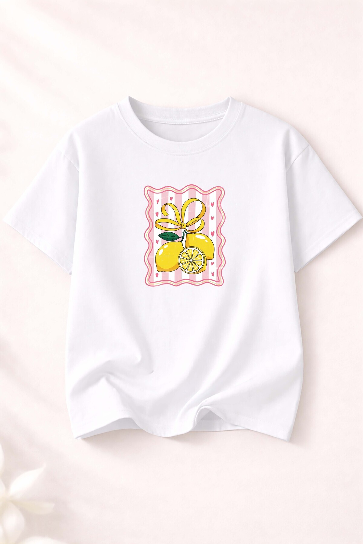 Lemon Print Detailed Crew Neck Cotton Basic T-Shirt