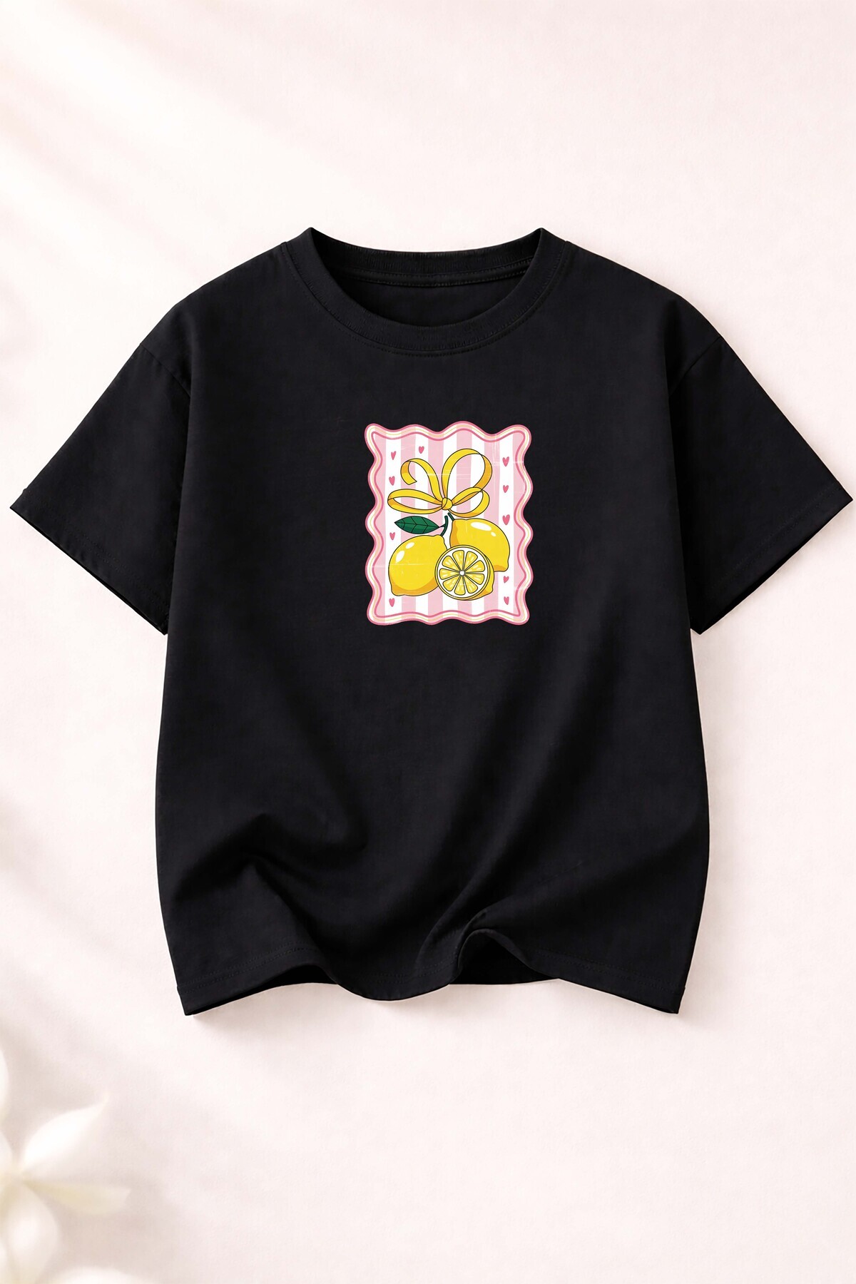 Lemon Print Detailed Crew Neck Cotton Basic T-Shirt