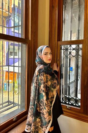 Firuze scarf Rose Desen Haki Soft Şal