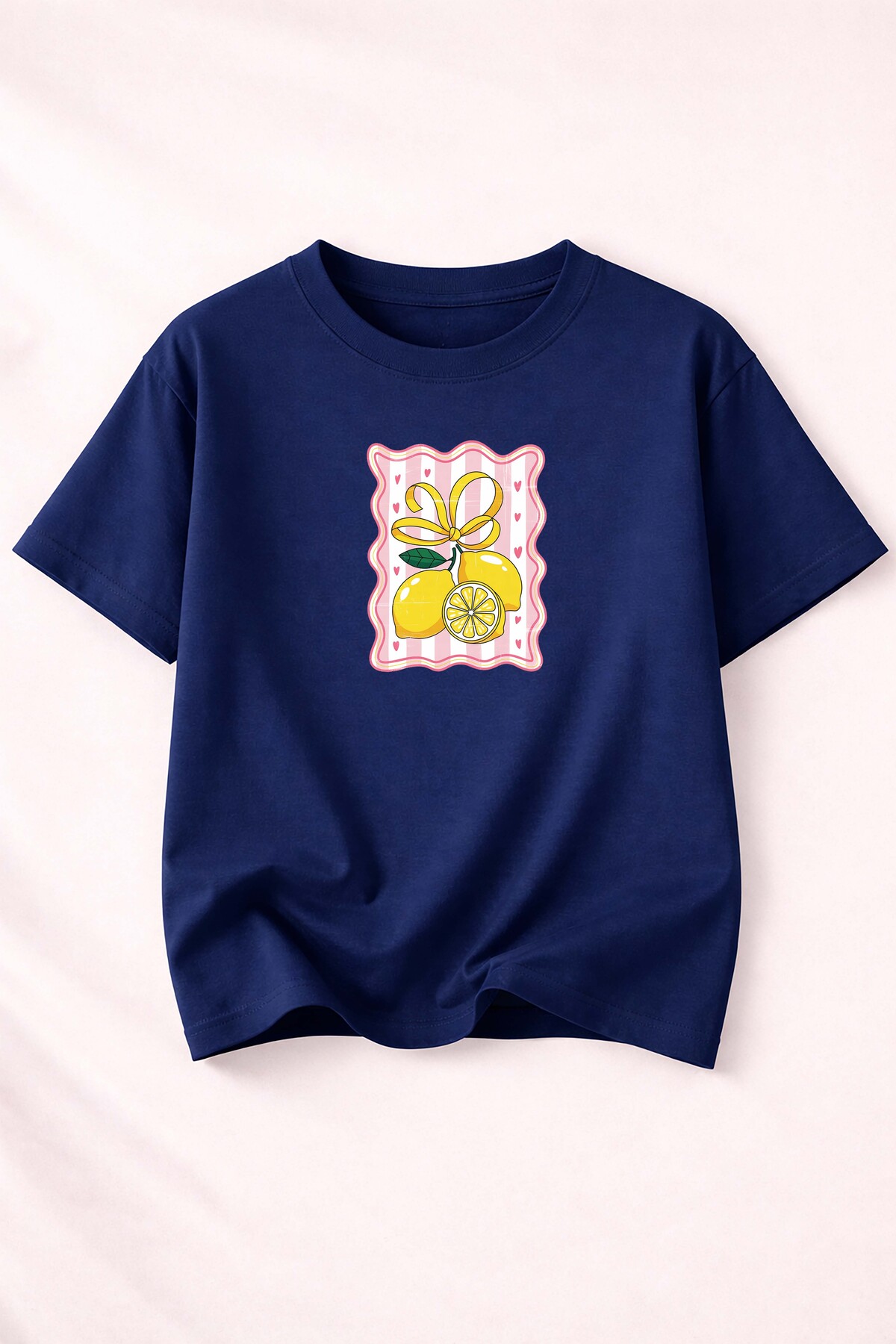 Lemon Print Detailed Crew Neck Cotton Basic T-Shirt