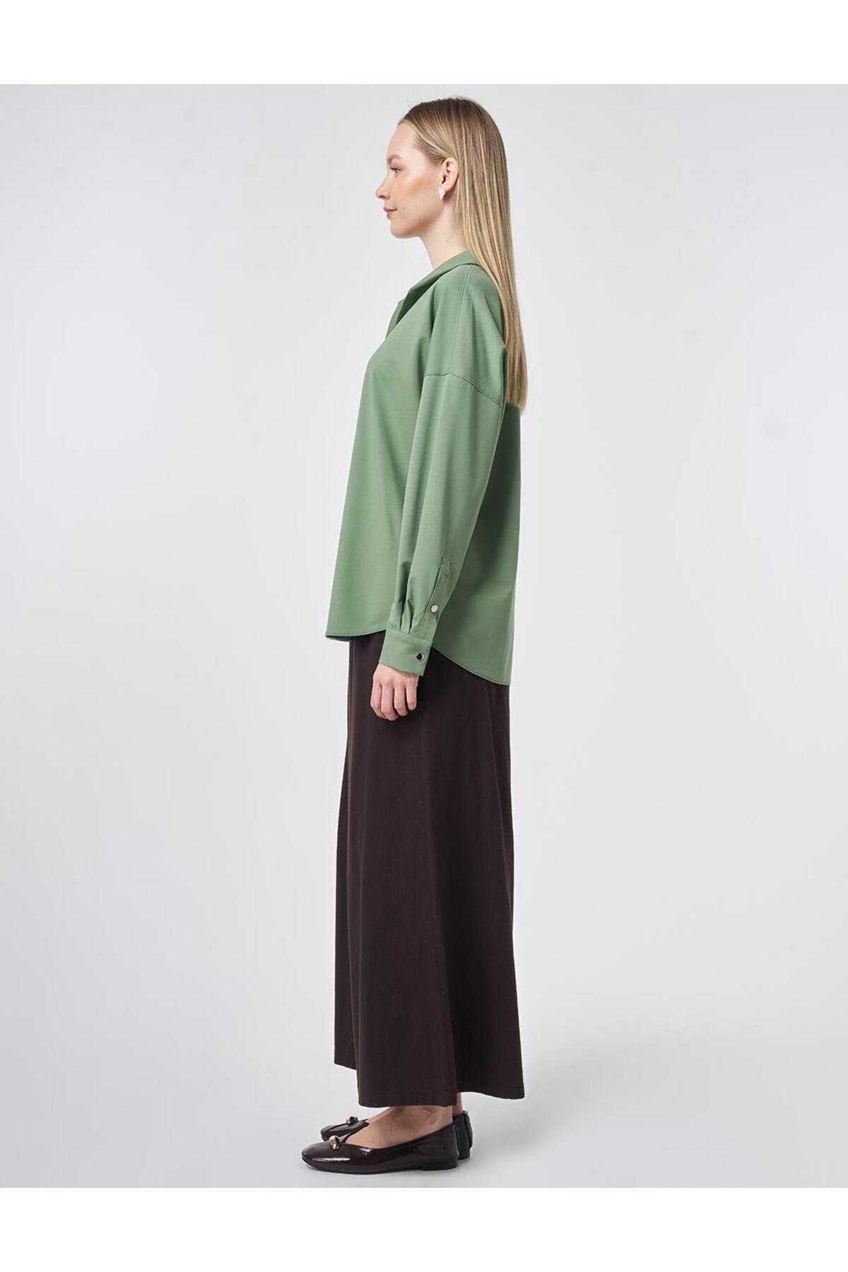 Kayra Polo Yaka Rayon Sweatshirt Yosun Yeşili görsel 4