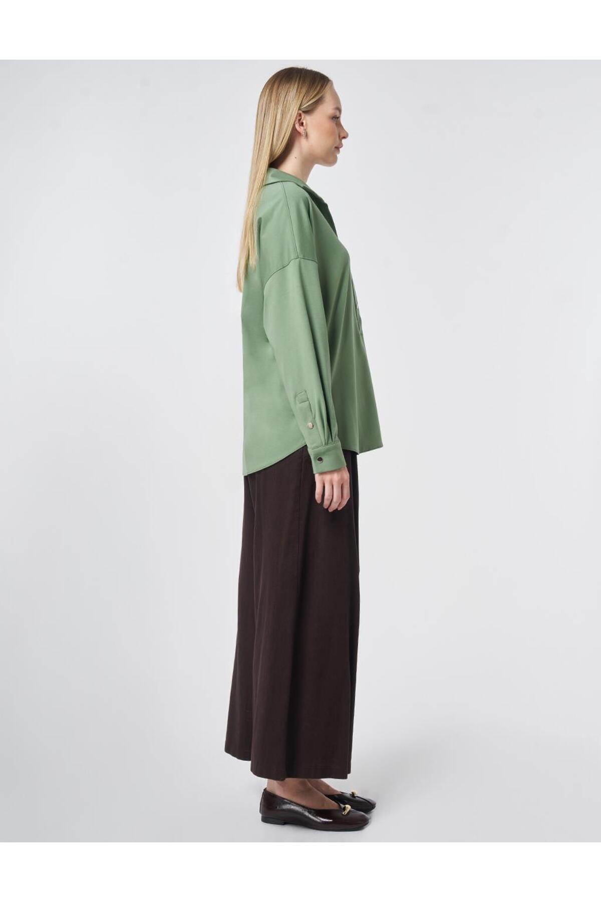 Kayra Polo Yaka Rayon Sweatshirt Yosun Yeşili görsel 6
