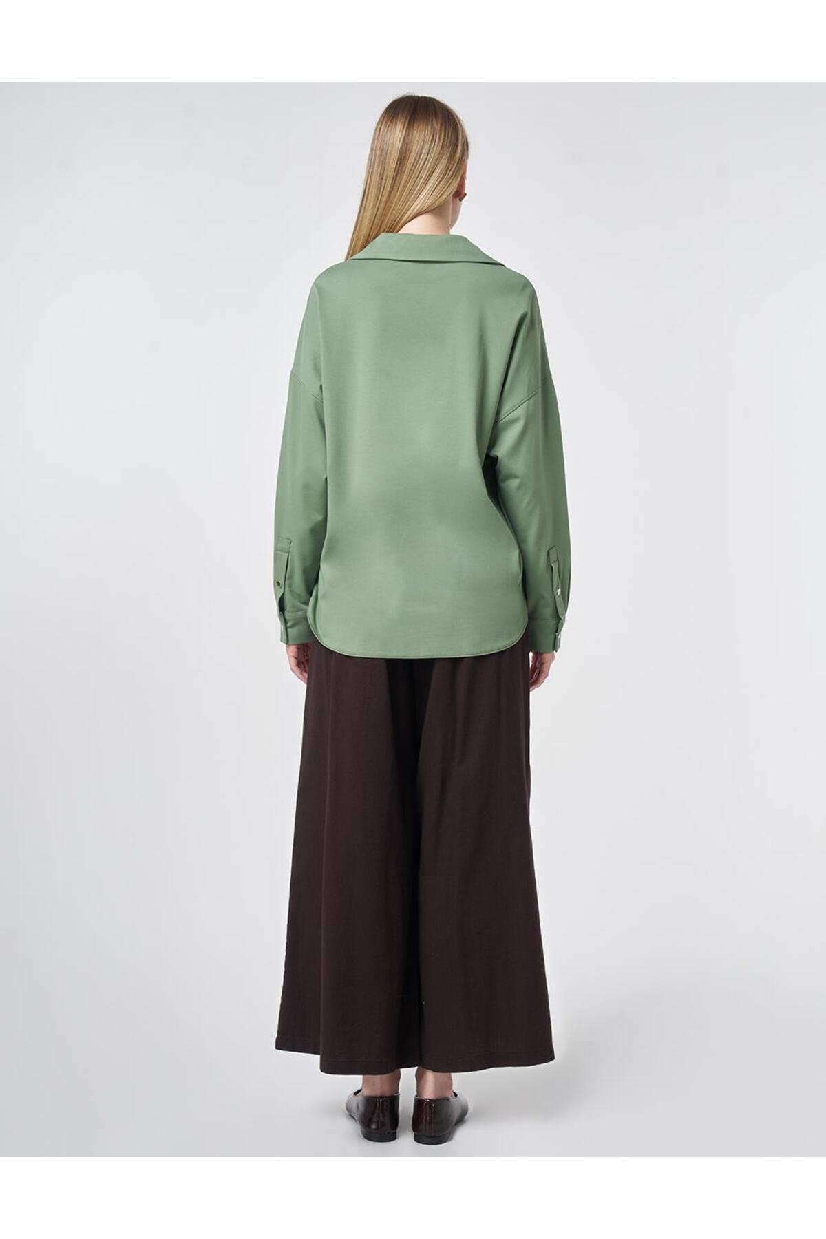 Kayra Polo Yaka Rayon Sweatshirt Yosun Yeşili görsel 5