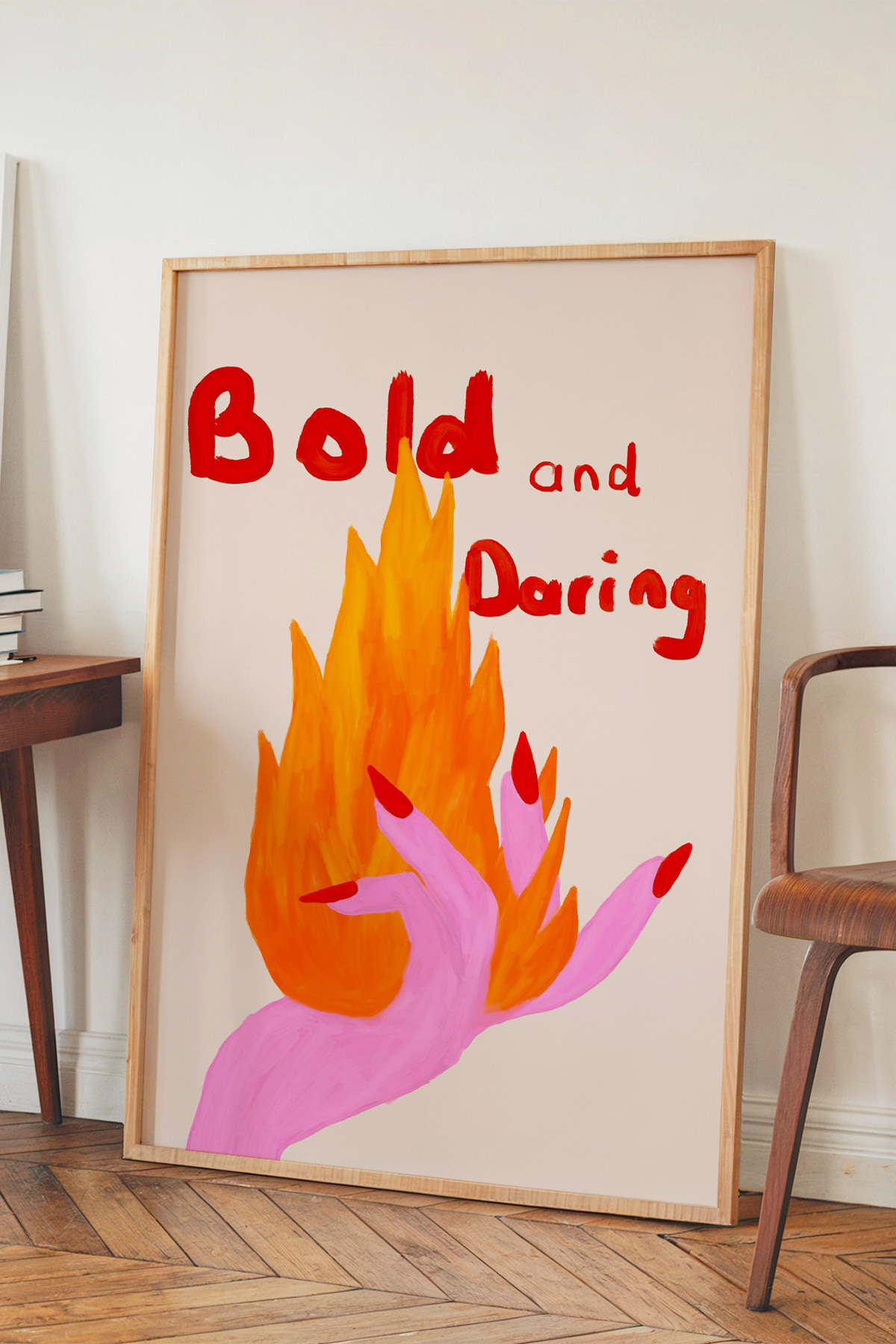 Kırmızı Alev Tablo Poster Modern Sanat Duvar Dekoru Bold and Daring Yazılı Çerçevesiz