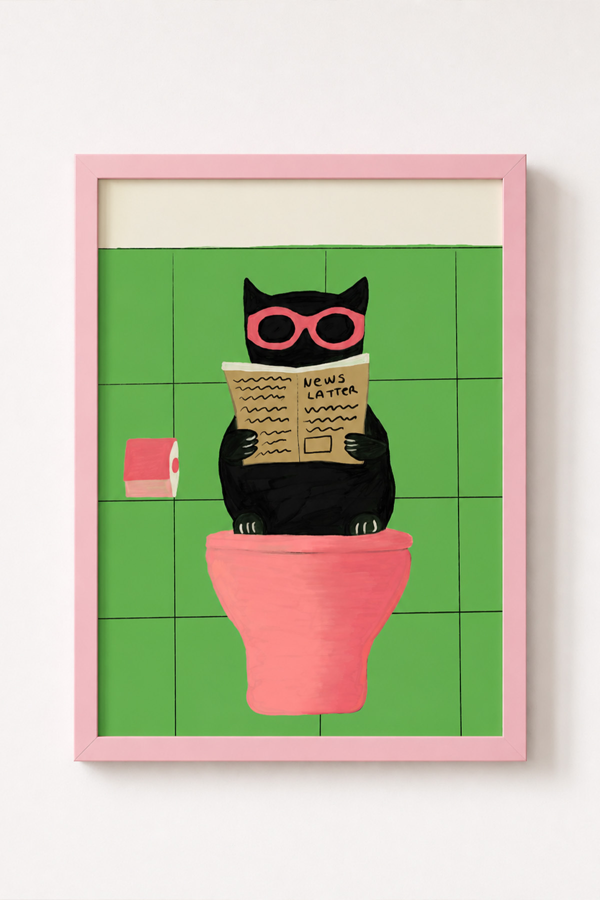 Siyah Kedi Tablo Poster Komik Banyo Konsept Modern Duvar Dekoru Çerçevesiz