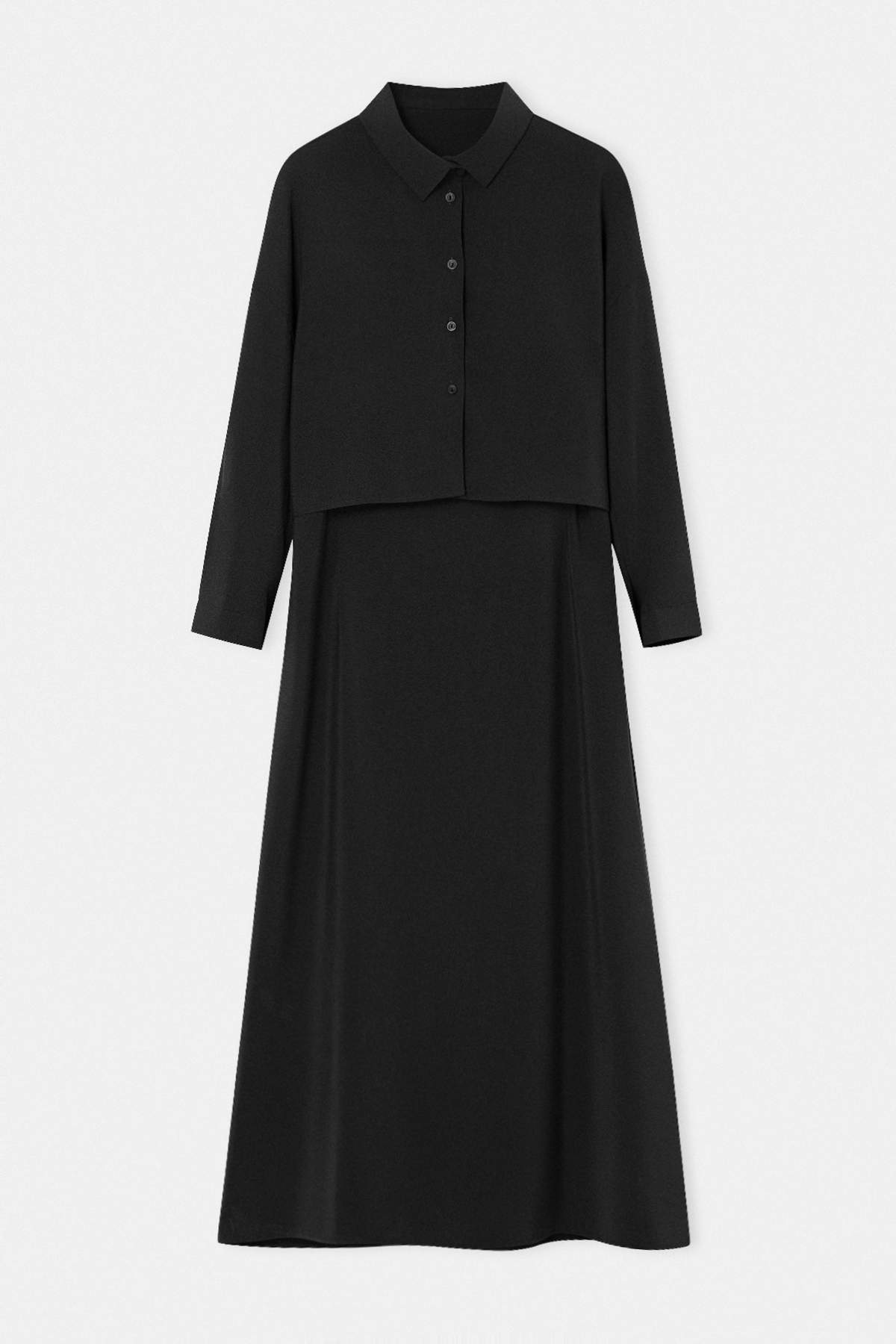 Drop by Trendyolmilla Siyah Crop Gömlekli Askılı Elbise TDRSS26EL00054