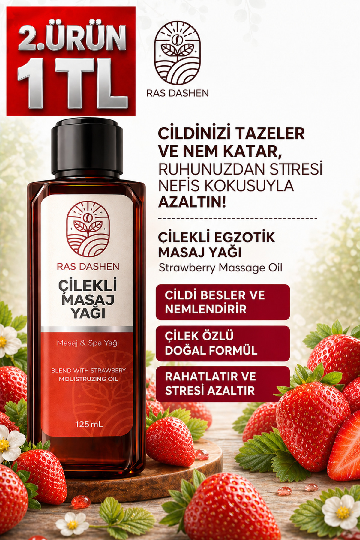 RAS DASHEN Masaj Yağı Massage Oil Premium Kalite (ÇİLEK - OKALİPTUS) 125 ML