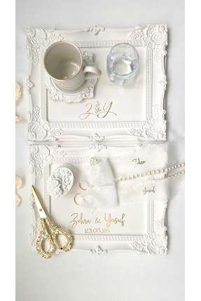 AmoreDesign Vintage Nişan Tepsi Seti, Nişan Tepsisi, Söz Tepsisi, Kişiye Özel...