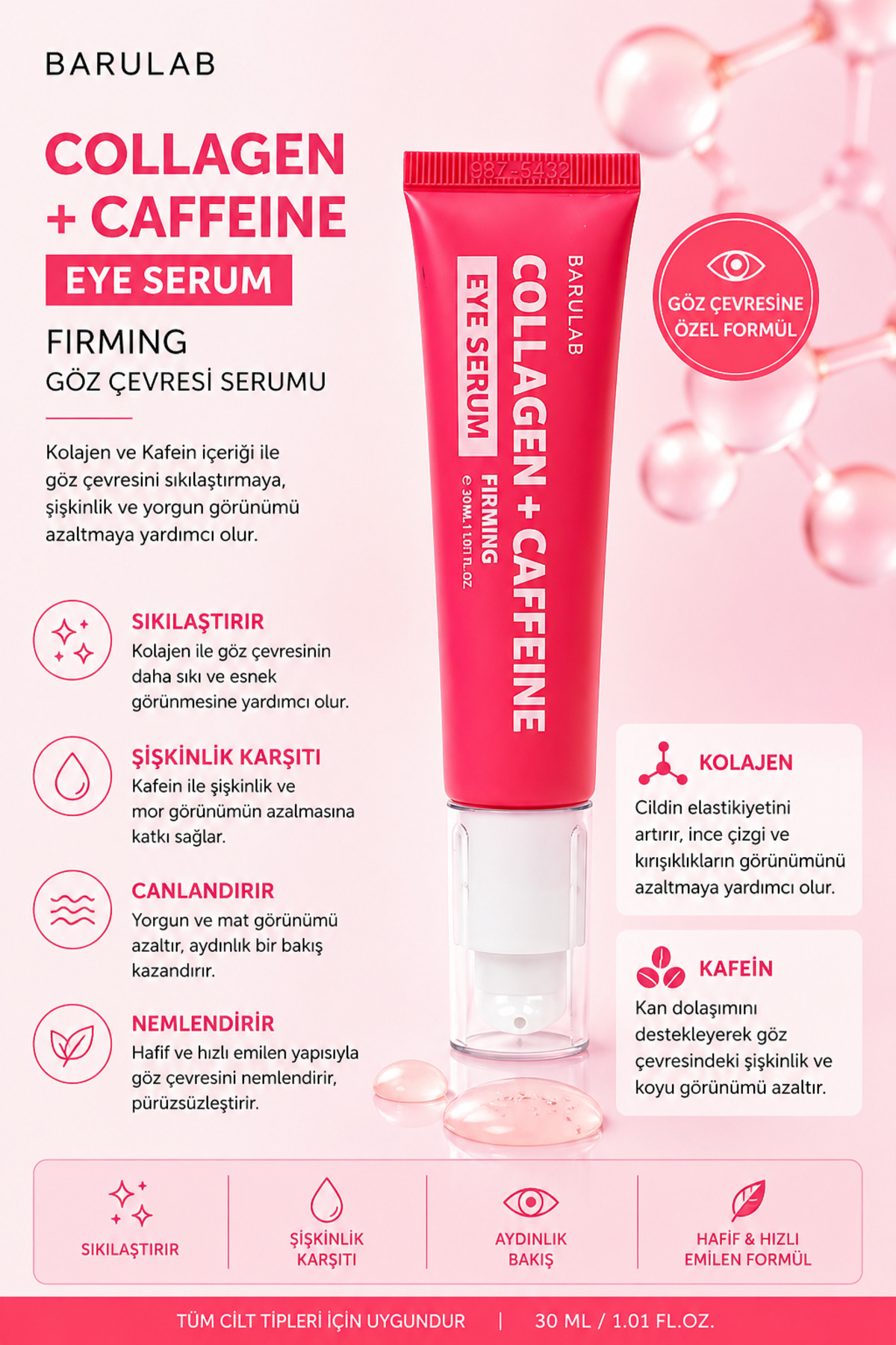 Barulab COLLAGEN FIRMING EYE SERUM - Elastikiyet Arttırıcı Yüz ve Göz Çevresi Kremi 30ml — BRB52