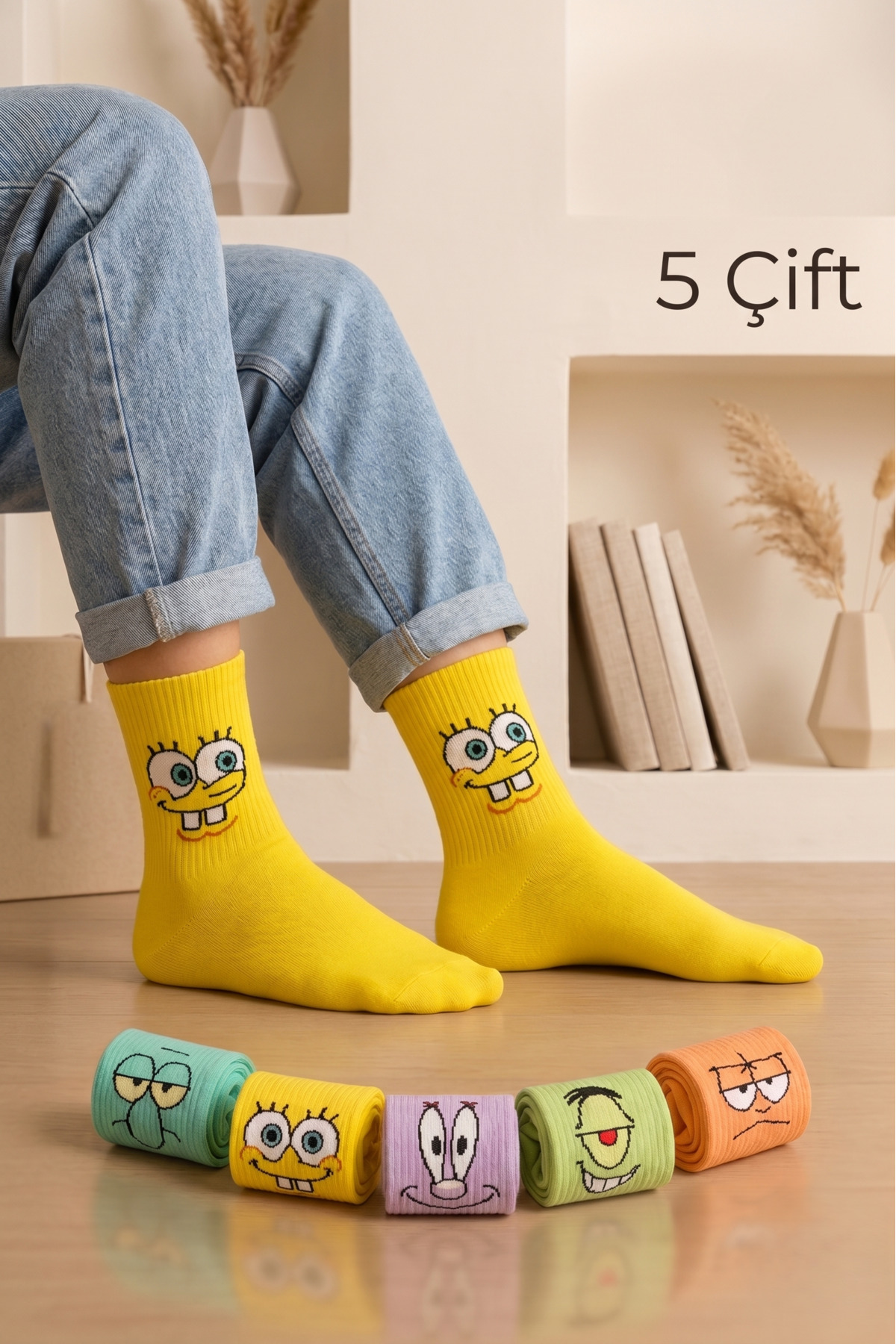 WORTHY SOCKS Unisex Desenli Kolej Çorap Seti 5'li Paket görsel 2