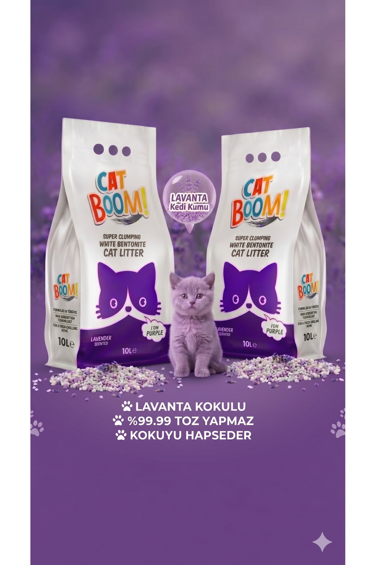 Cat Boom Lavanta Kokulu Bentonit Kedi Kumu 10 Lt x 2 Adet