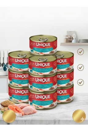 Unique Gold Series Konserve Yaş Kedi Maması 85 gr Somonlu & Tavuklu (Sos Için...