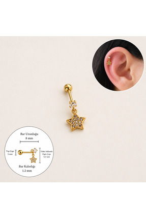 Heppii Cerrahi Çelik Yıldız Sallantılı Piercing Helix Kıkırdak Gold Renk