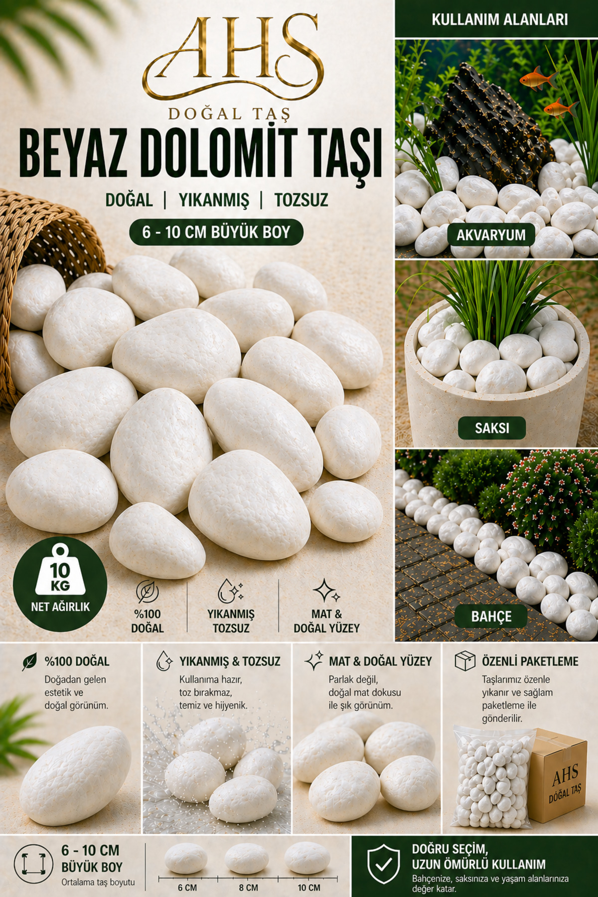 White Dolomite Stone 10 Kg 6-10 Cm Decorative Pebble Stone | Garden Landscape Flower Pot Aquarium Stone