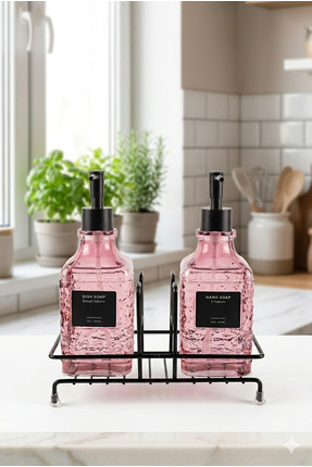 KLARHAUS Modern Çizgili Cam İkili Sıvı Sabunluk & Deterjanlık Seti - 500ml St...