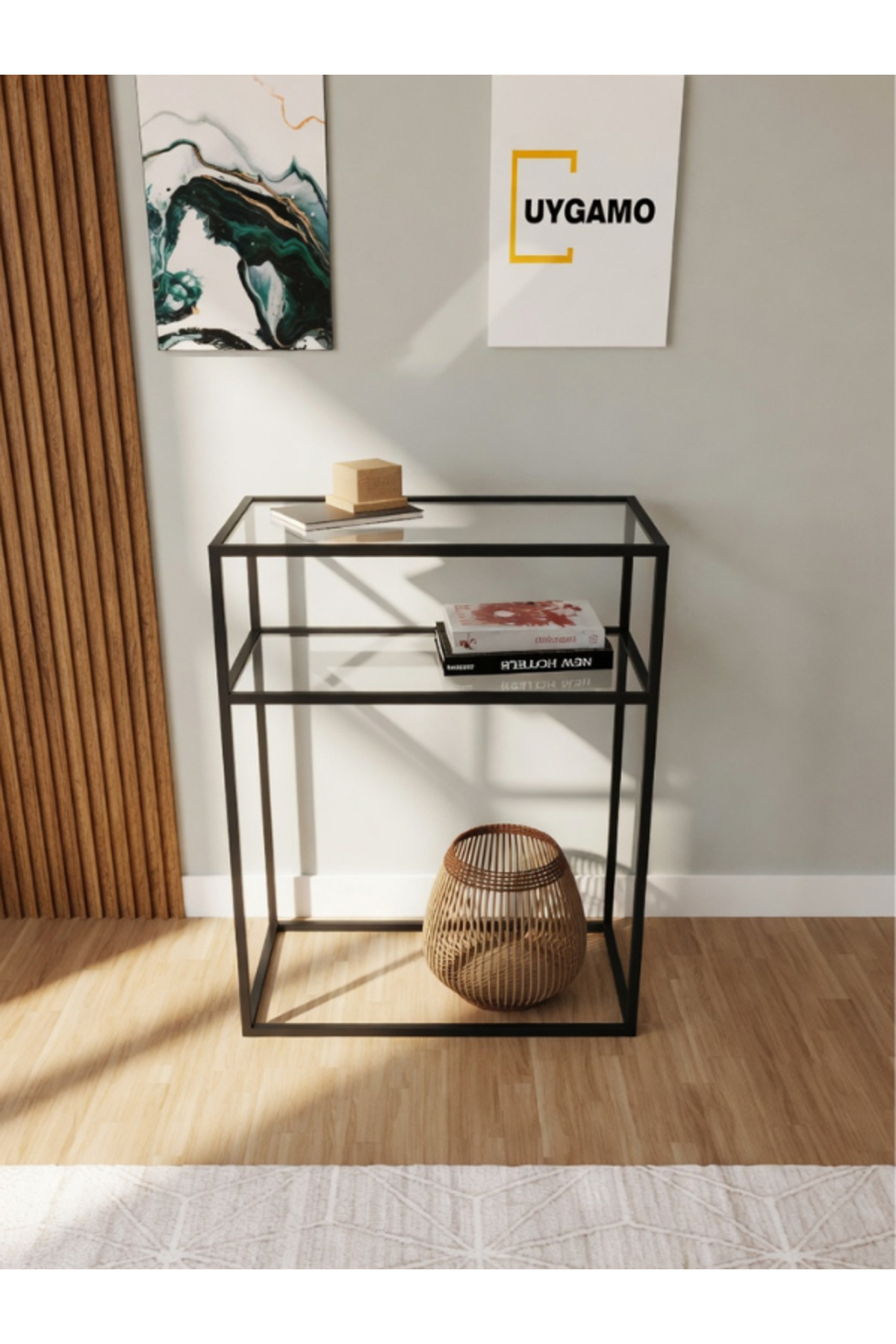 Aire Metal Dresuar Decorative Coffee Corner Console 60 cm with Black Transparent Glass