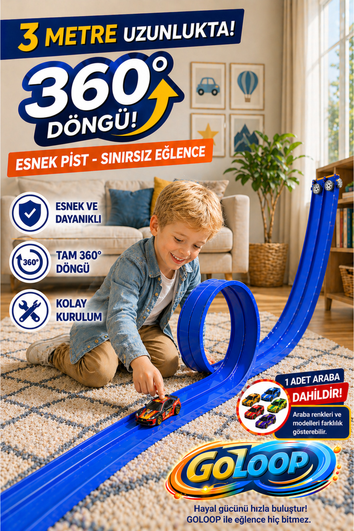 HAK İŞ OYUNCAK GO LOOP 3 Metre Döngülü Yarış Pisti ve 1 Adet Araba ...