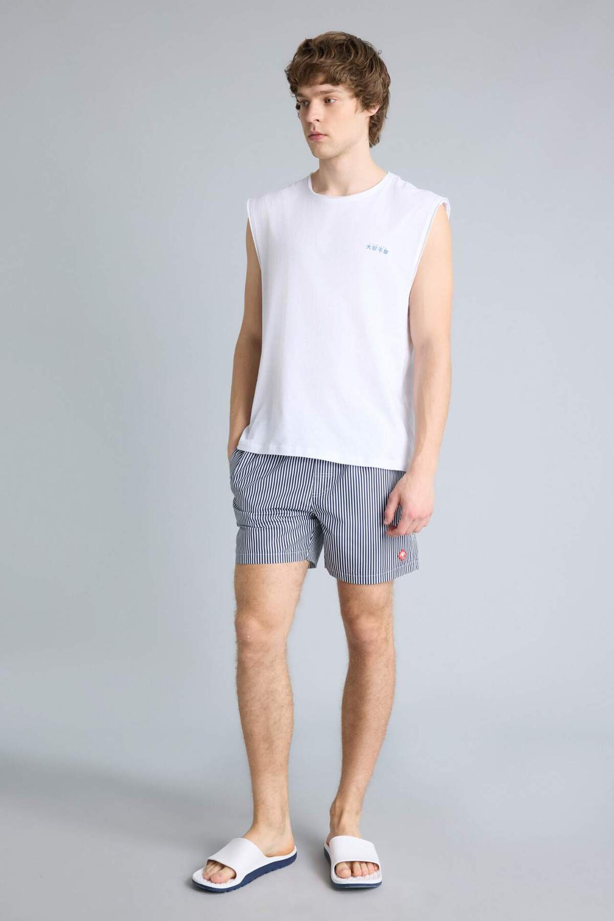 Defacto Striped Mesh Lined Short Length Swim Shorts U0024Az21Hs