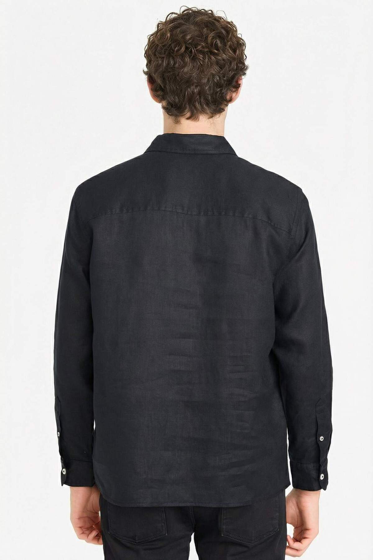 %100 Keten Regular Fit Gömlek G0788AX26SM — مشکی — تصویر 6 از 6