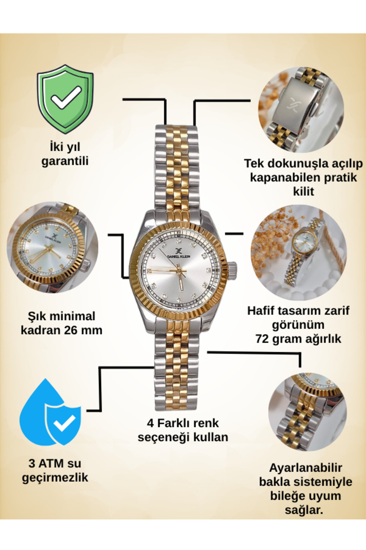 Daniel Klein DKE.1.10846 Minimal Taşlı Tasarım Kadın Kol Saati görsel 4