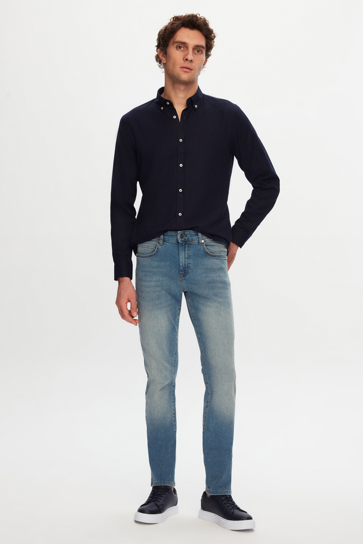 D'S Damat Ds Damat Slim Fit Mavi Düz Jean Kot Beş Cepli Likralı Yıkamalı Denim Pantolon görsel 4