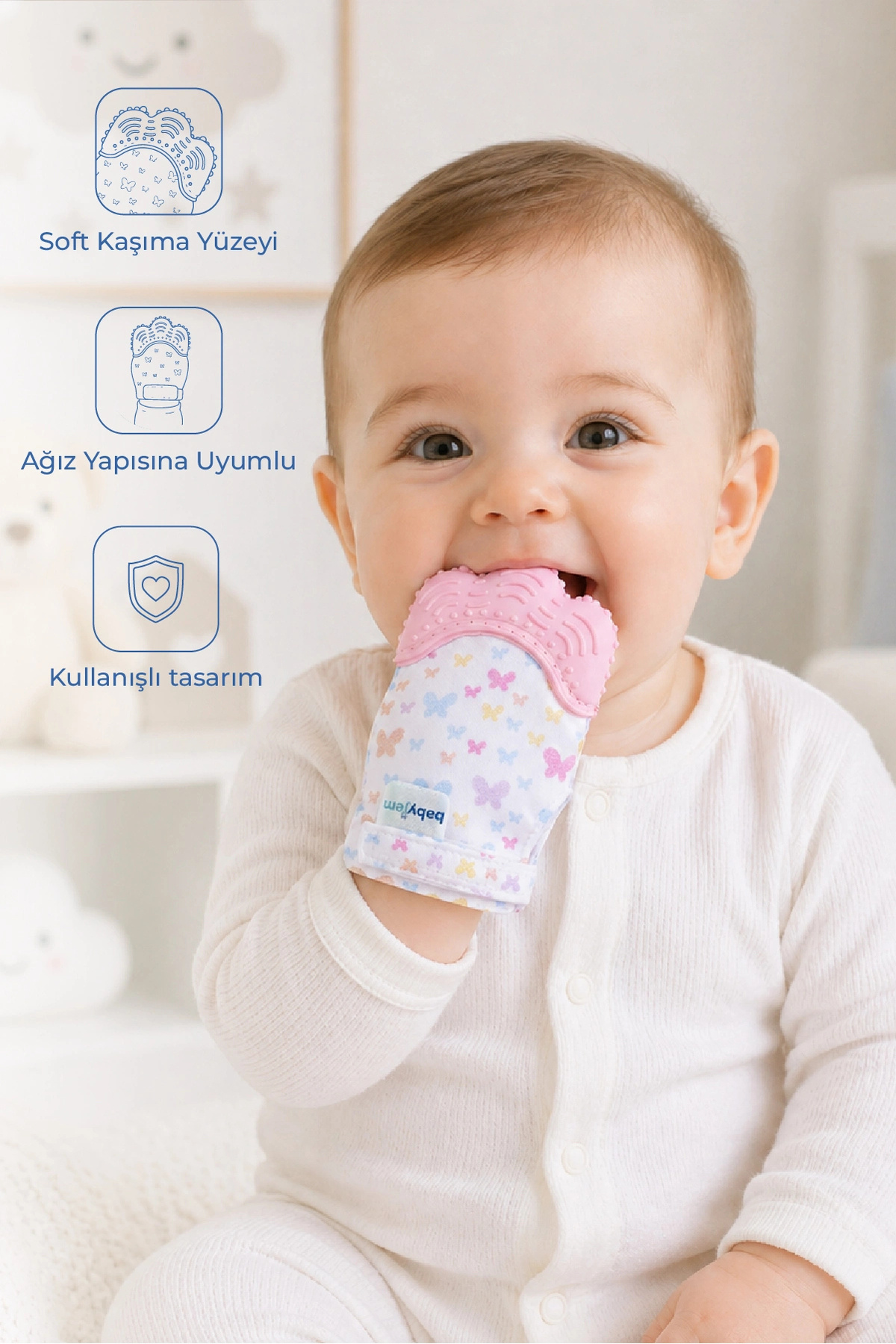 Baby Teether Gloves Butterfly Pink
