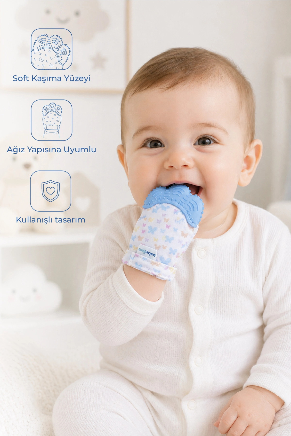 Baby Teether Gloves Butterfly Blue