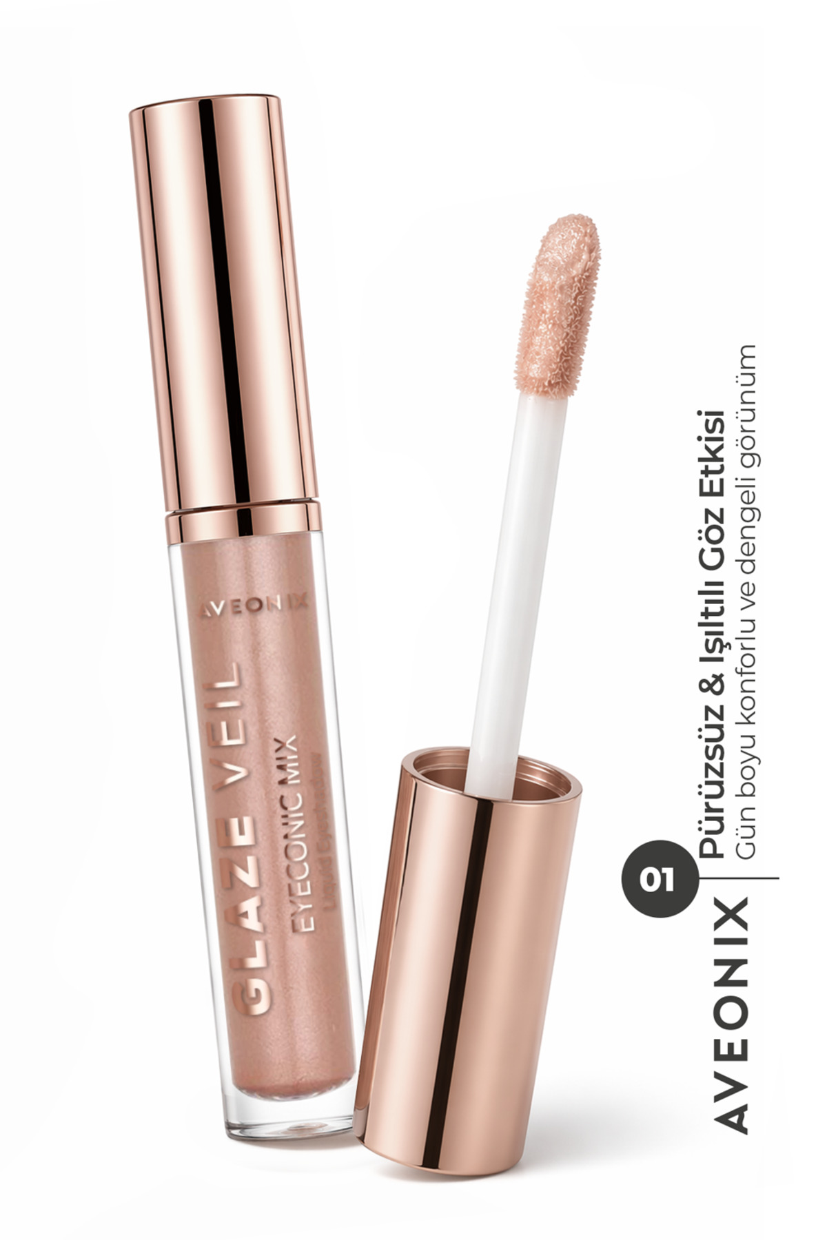 AVEONIX Glaze Veil Likit Göz Farı 01 Yoğun Renk Veren Likit Göz Farı Pürüzsüz Bitiş Kalıcı Etki - Fiyatı, Yorumları