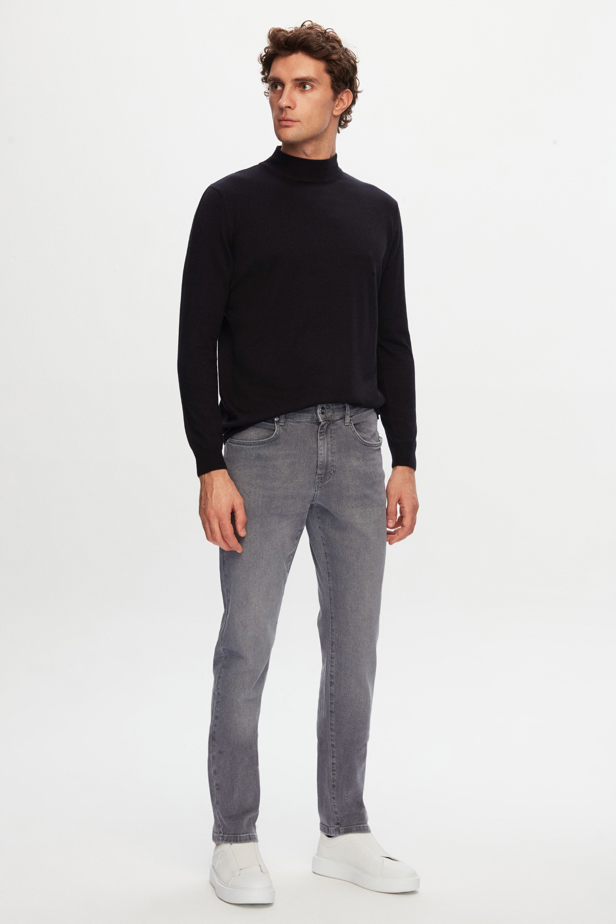 D'S Damat Slim Fit Gri Düz Boru Paça Denim Pantolon görsel 2