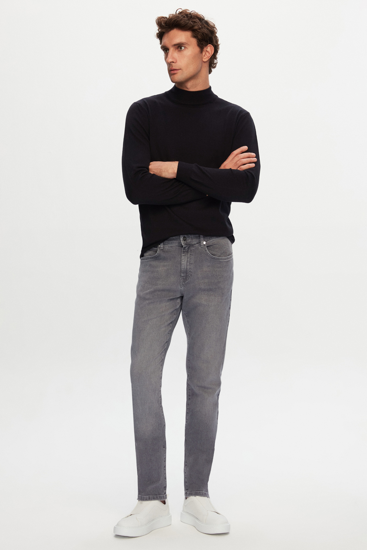 D'S Damat Slim Fit Gri Düz Boru Paça Denim Pantolon görsel 3