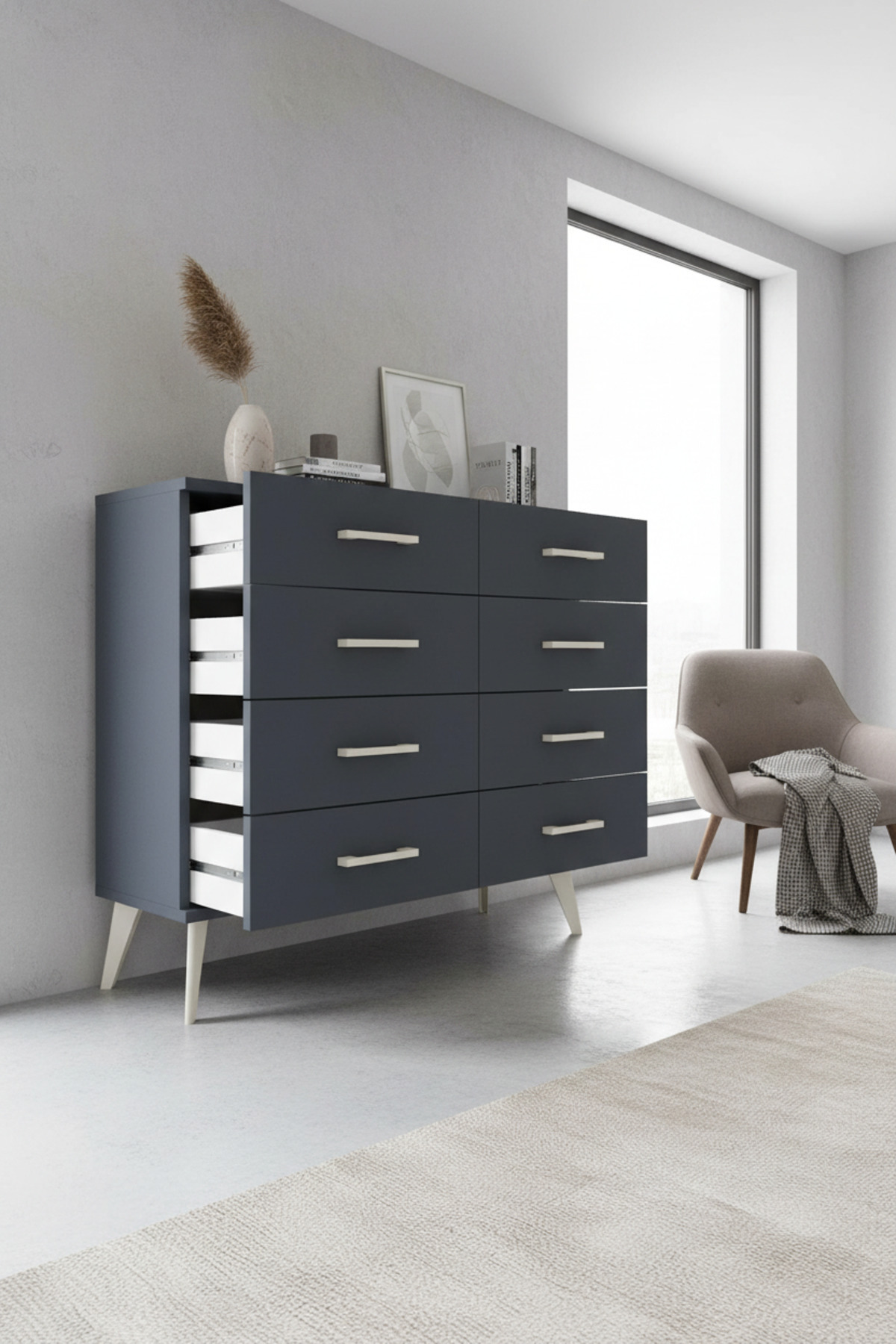 Arges Dresser with 8 Drawers 88x30x80 Anthracite-Anthracite
