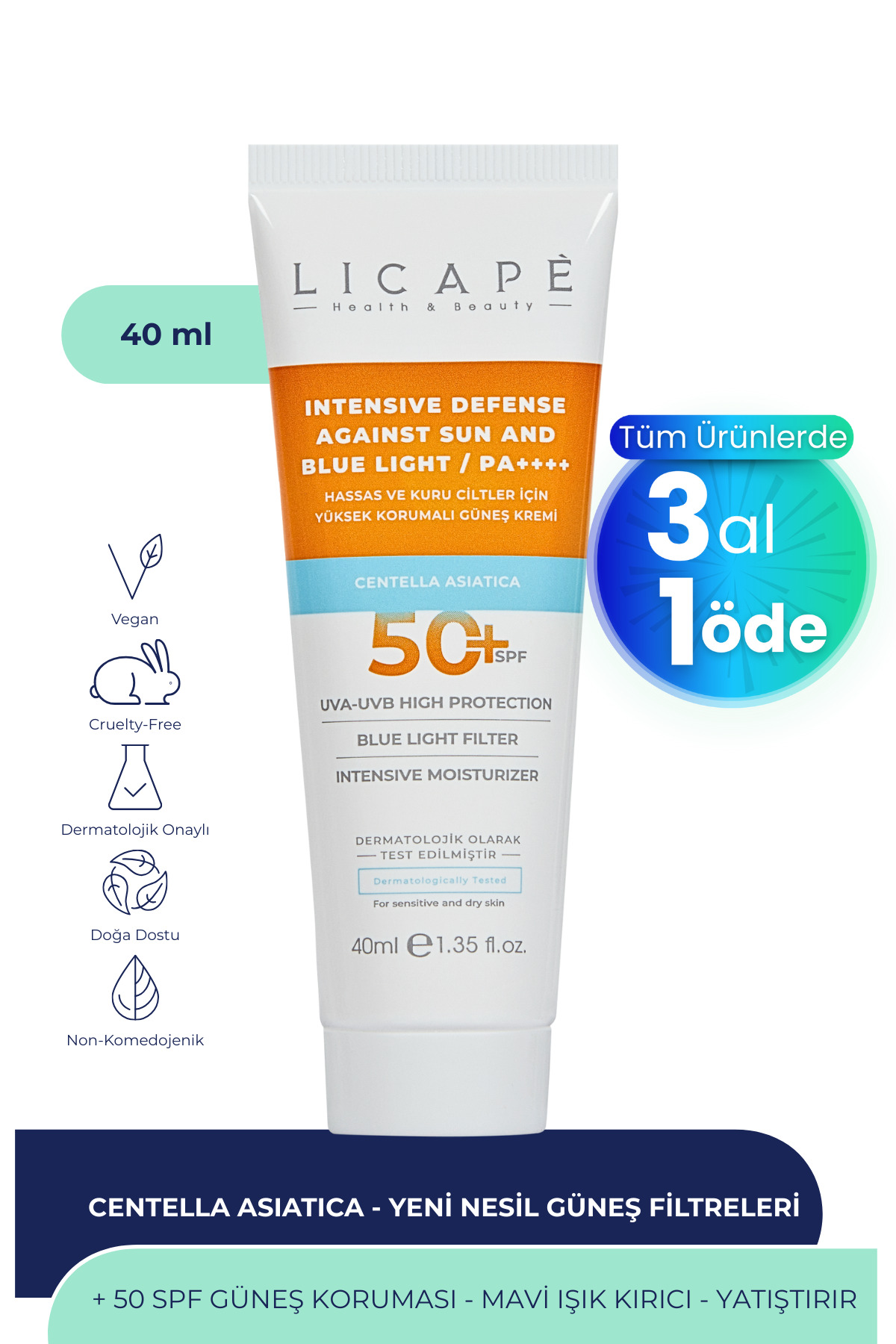 Licape Hassas Ve Kuru Ciltler İçin Yüksek Korumalı 50 Faktör Güneş Kremi 40ml — 2234221