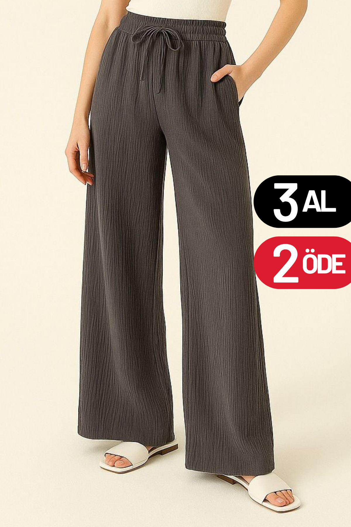 Women's Lightweight Transparent Elastic Waist Palazzo Muslin Trousers 1096