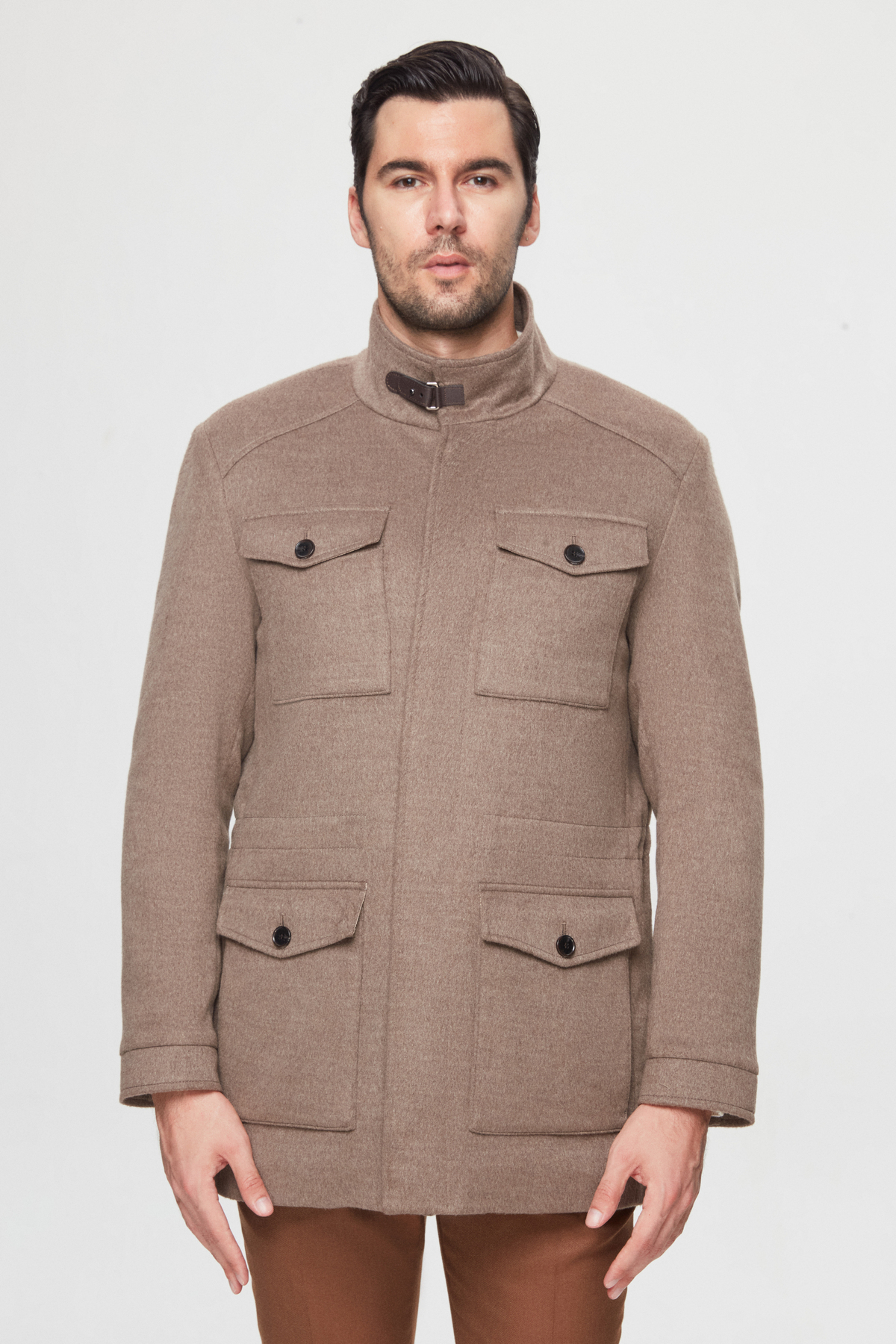 Twn Slim Fit Vizon Düz Çıkarılabilir Kürklü Kaban görsel 2
