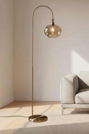 Bamyum Solvia Cam Bal Rengi Soru İşareti Gövde Lambader Modern Oturma Odası U...