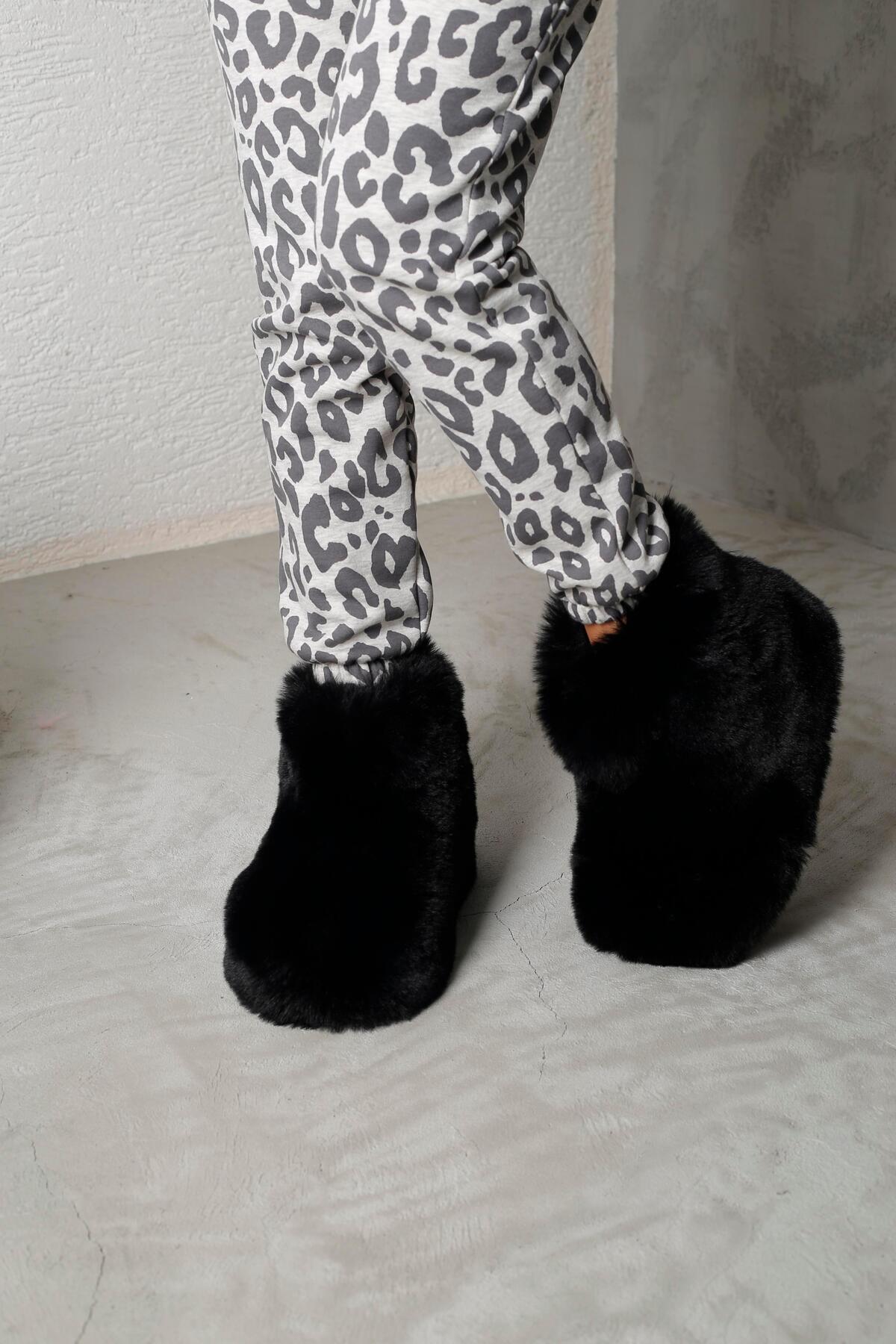 Beyond Kadın Siyah Bumble İçi Kürklü Ultra Hafif Tüylü Panduf 4cm BYND03 görsel 2